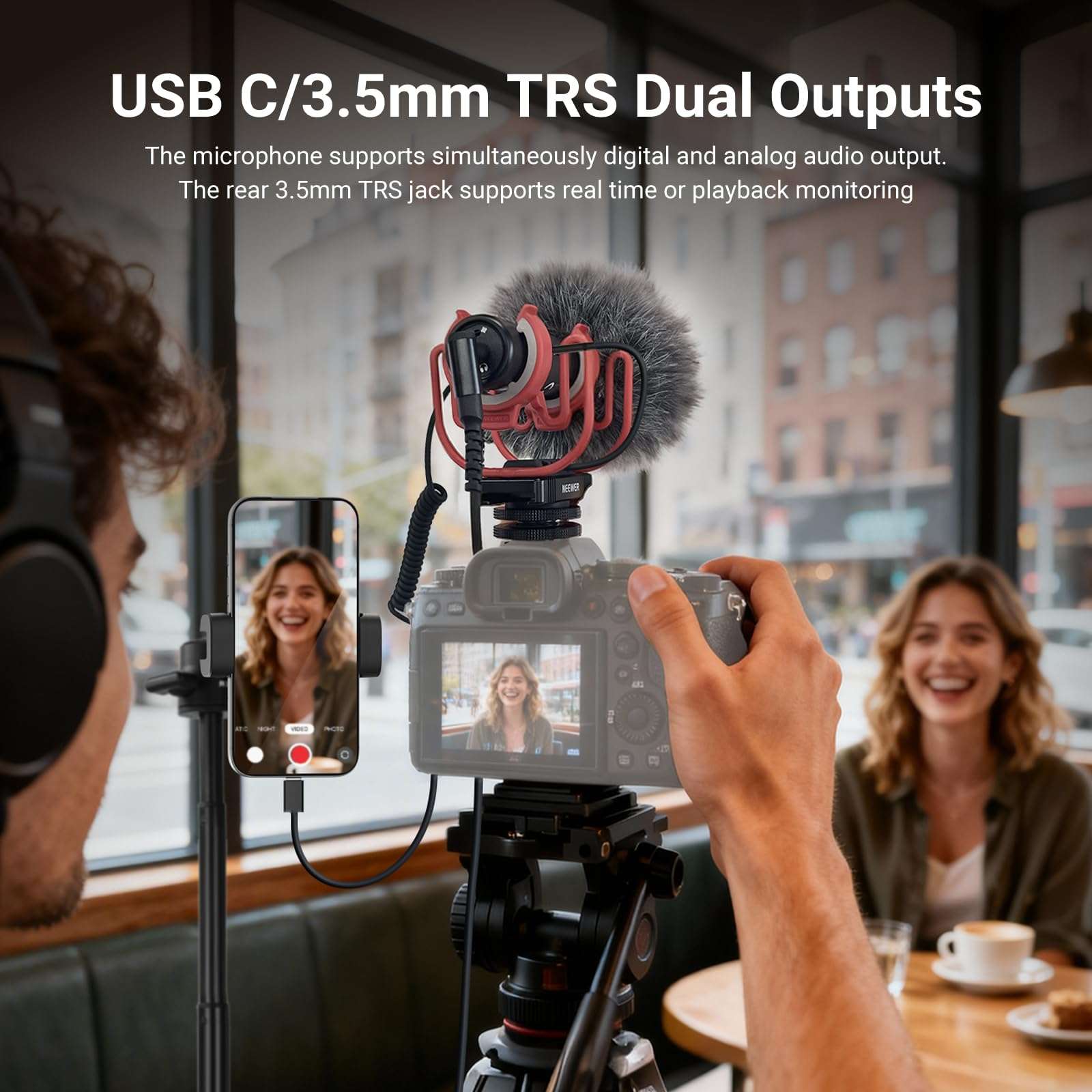 NEEWER VM15 AI Noise Cancelling Supercardioid Mini Mic with App Control & EQ, 48KHz/24Bit, 3.5mm Analog/USB C Digital Microphone Compatible with iPhone Android Computers Canon Nikon Sony Camera 5