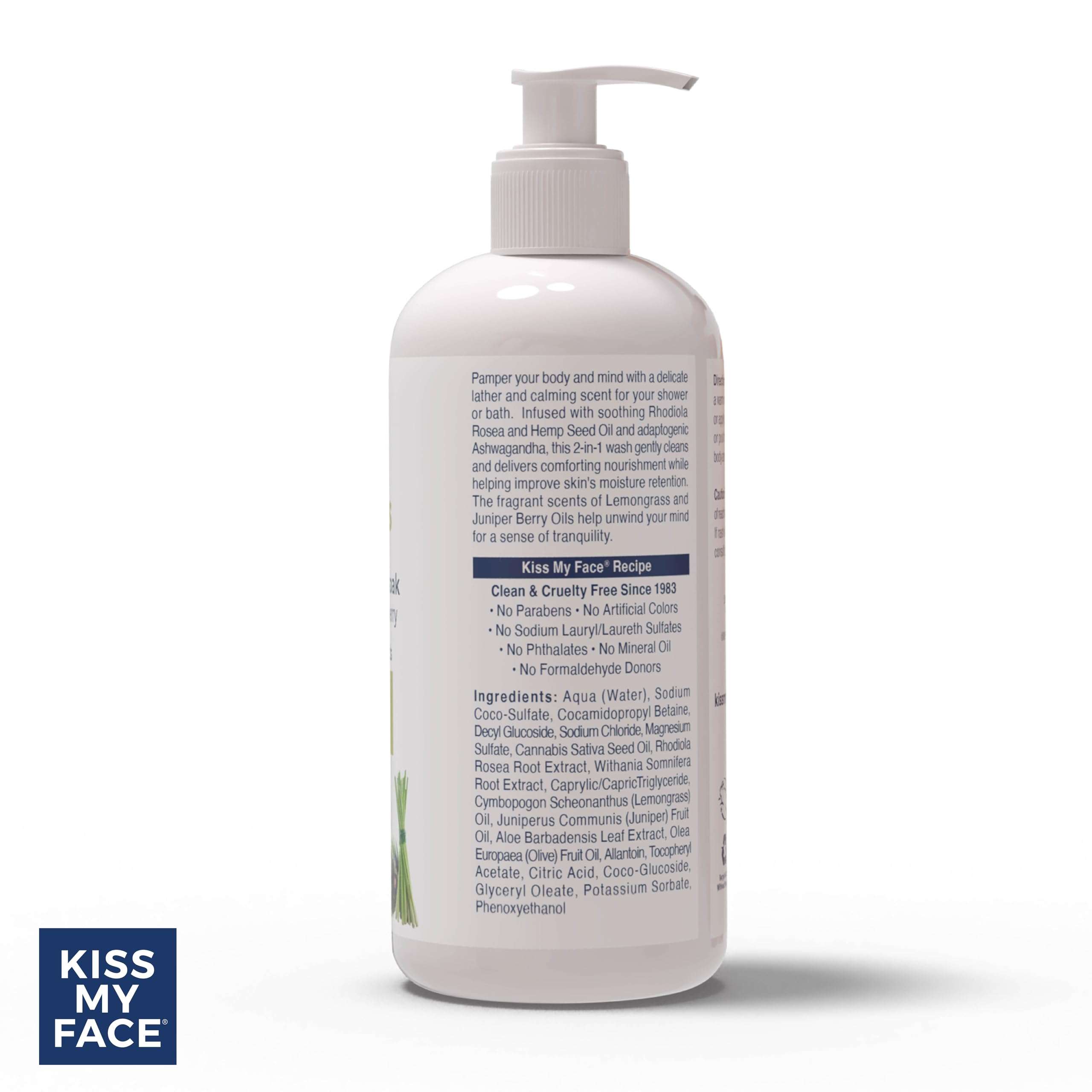 Kiss My Face De-Stress 2-in-1 Body Wash & Bath Soak - Lemongrass + Juniper Berry - Botanical Blend - Vegan and Cruelty Free - With added Rhodiola Rosea, Hemp Seed Oil and Ashwagandha - 16 fl oz Bottle 6
