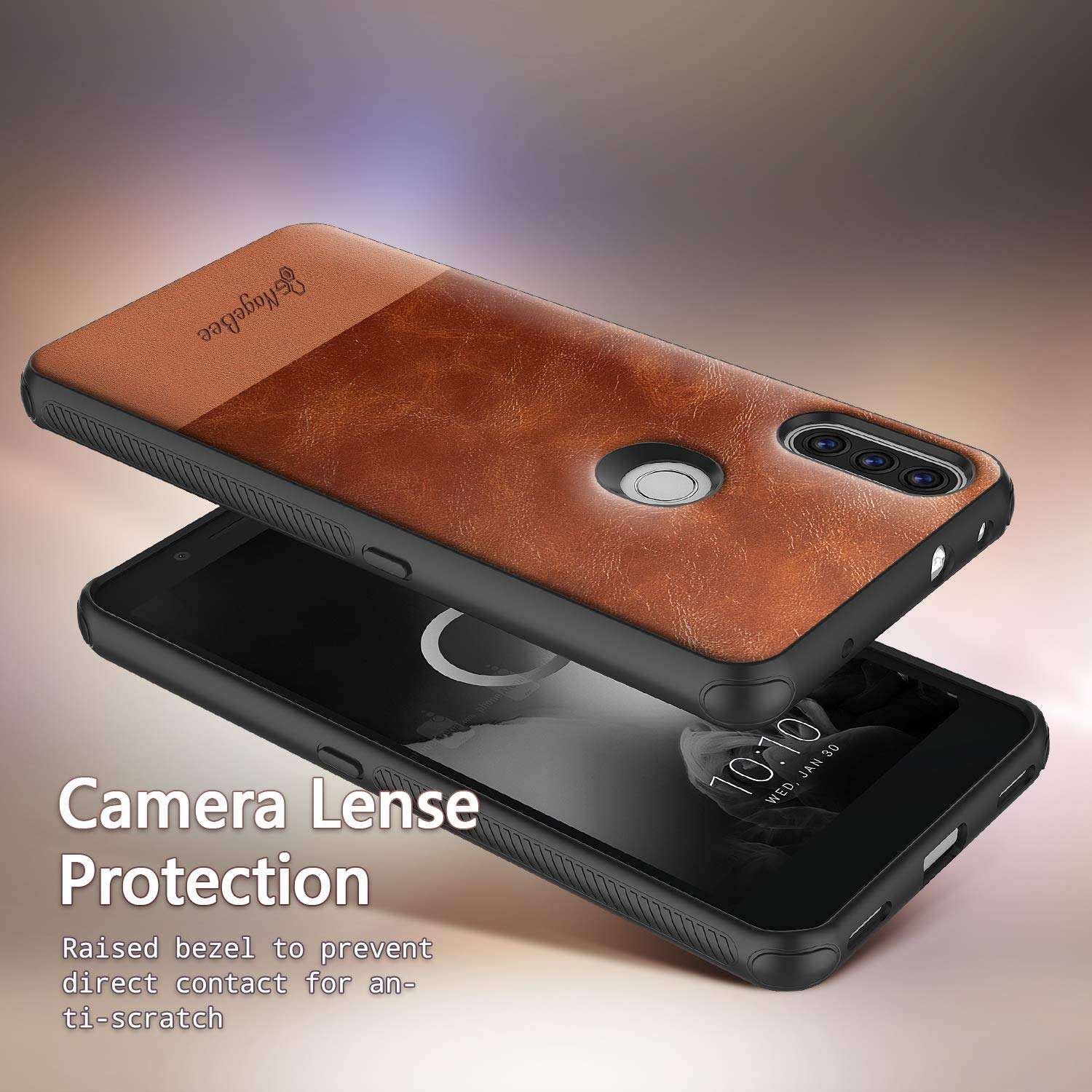 E-Began Case for Alcatel 3V (5032W) with Tempered Glass Screen Protector (Full Coverage), Premium Cowhide Leather Hybrid Defender Shockproof Rugged Durable Case -Brown 3