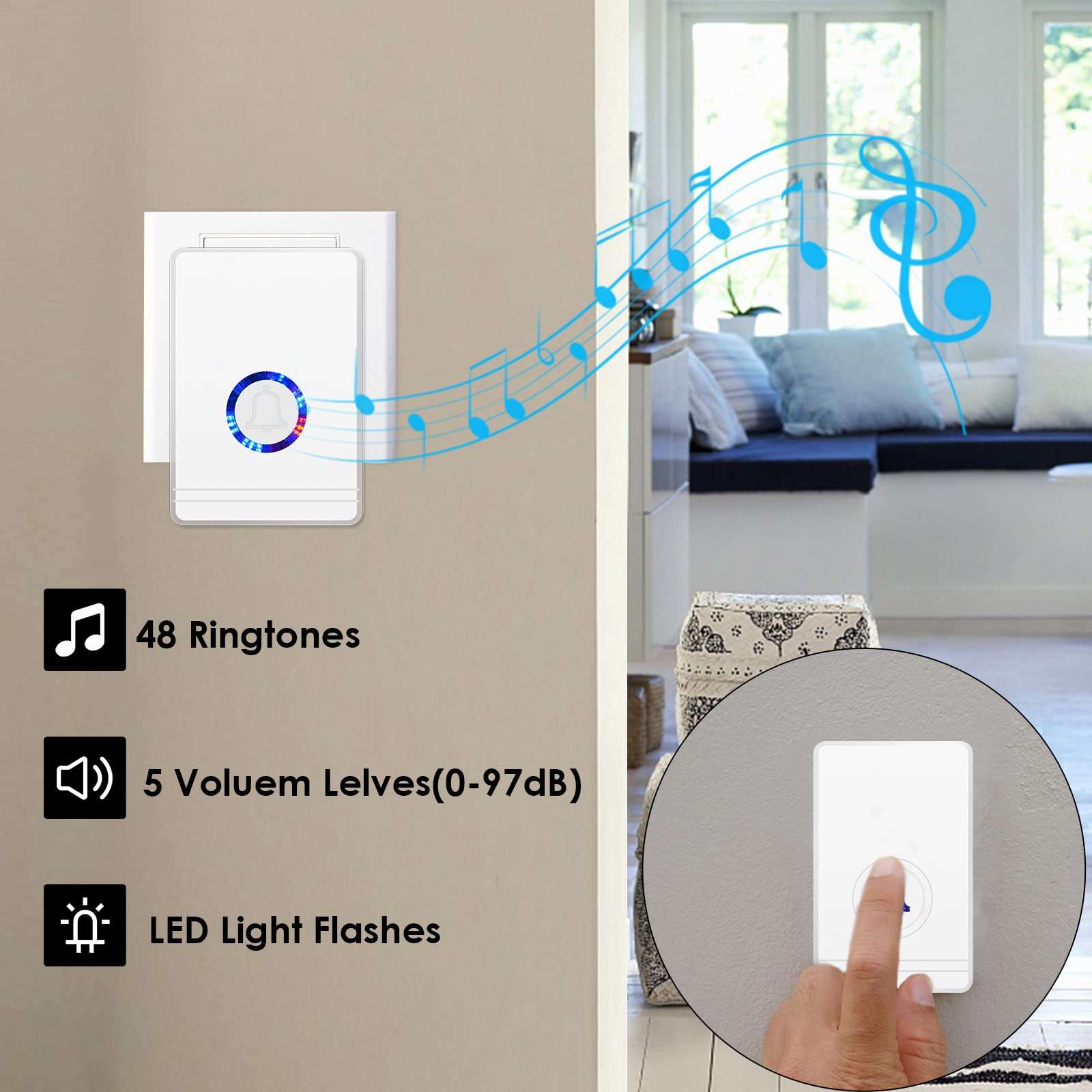 Wireless Doorbell, Waterproof Mini Door Bell, Door Chime Kits, Door Ringer for Opening, Door Open Alert with 918ft Range 36 Chimes (1Sensor1Receiver) 4