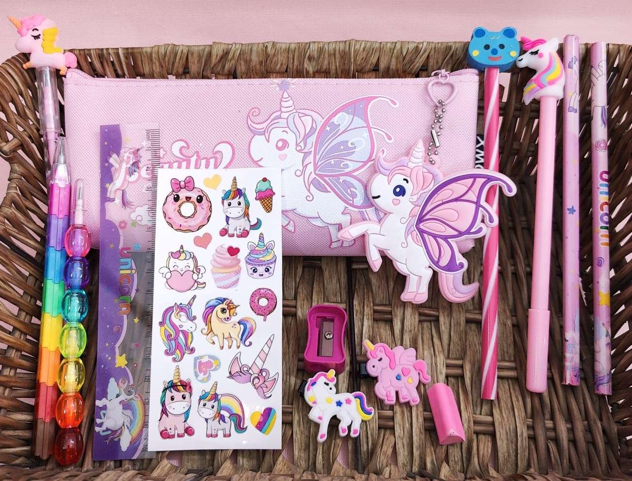 TERA 13 Unicorn Stationery Pouch Combo for Girls, Unicorn Pencil Pouch for Kids, Pen Pencil Eraser Kit for Girls Return Gifts for Girls Unicorn Birthday Gifts Stationery Set (Pack of 10 Items) 3