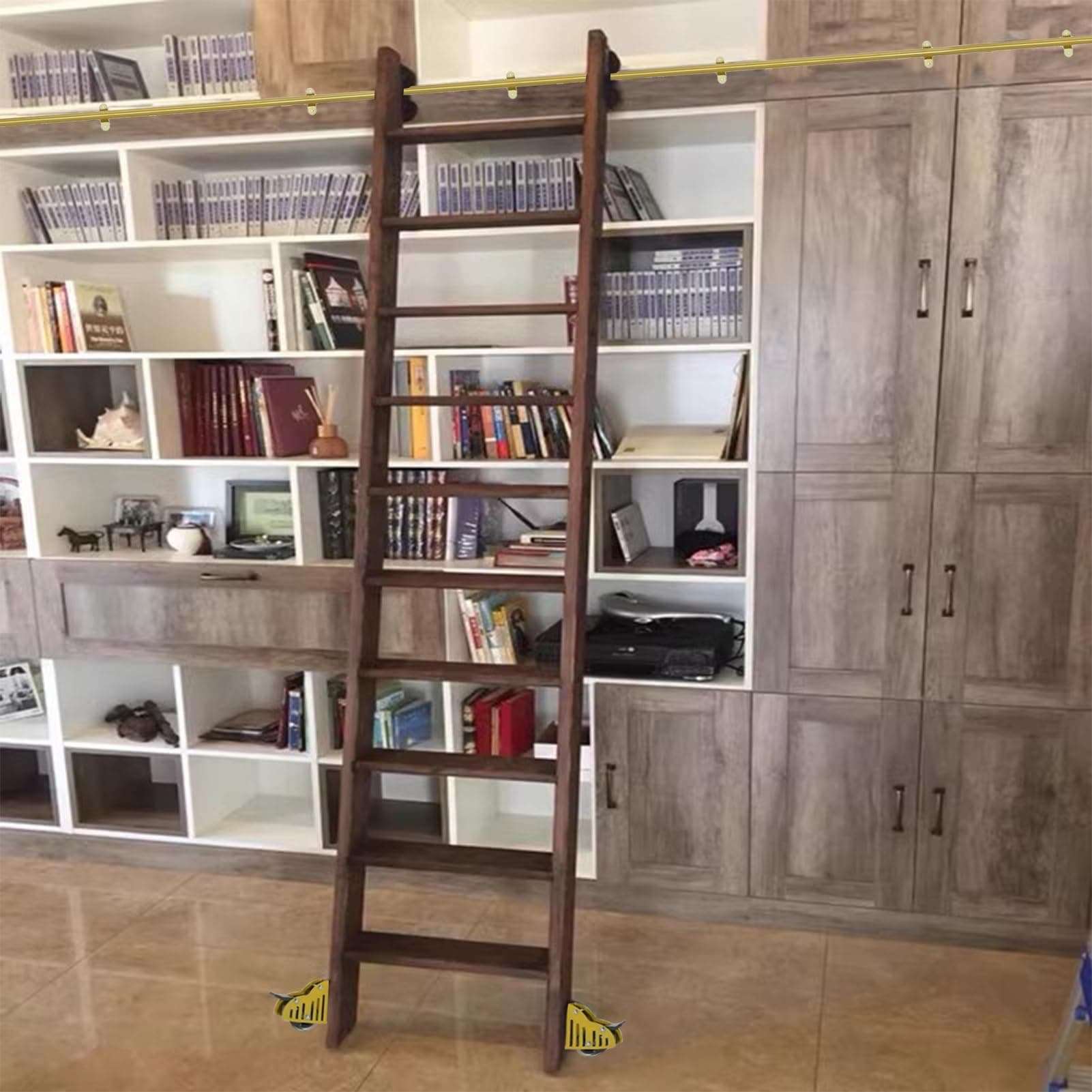 100-732cm Rolling Library Ladder Hardware Kit - Gold Carbon Steel Full Set Mobile Ladder Tracks with Floor Roller for Home/Office/Library/Barn(8ft/244cm Track kit) 6