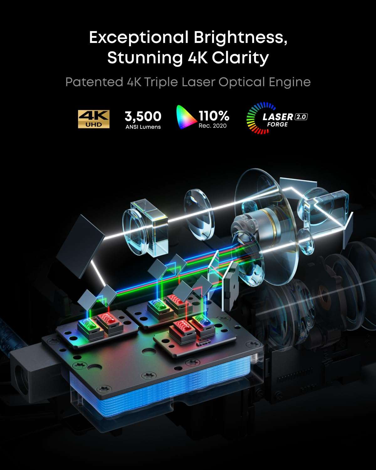 NEBULA X1 Triple Laser 4K Projector, 3,500 ANSI Lumens, 56,000:1 Contrast, 40W Stereo Sound, 0.9-1.5 Optical Zoom, Smart AI, Dolby Vision, 300" Screen, Built-In Micro Gimbal, GTV, Handle, Outdoor 3