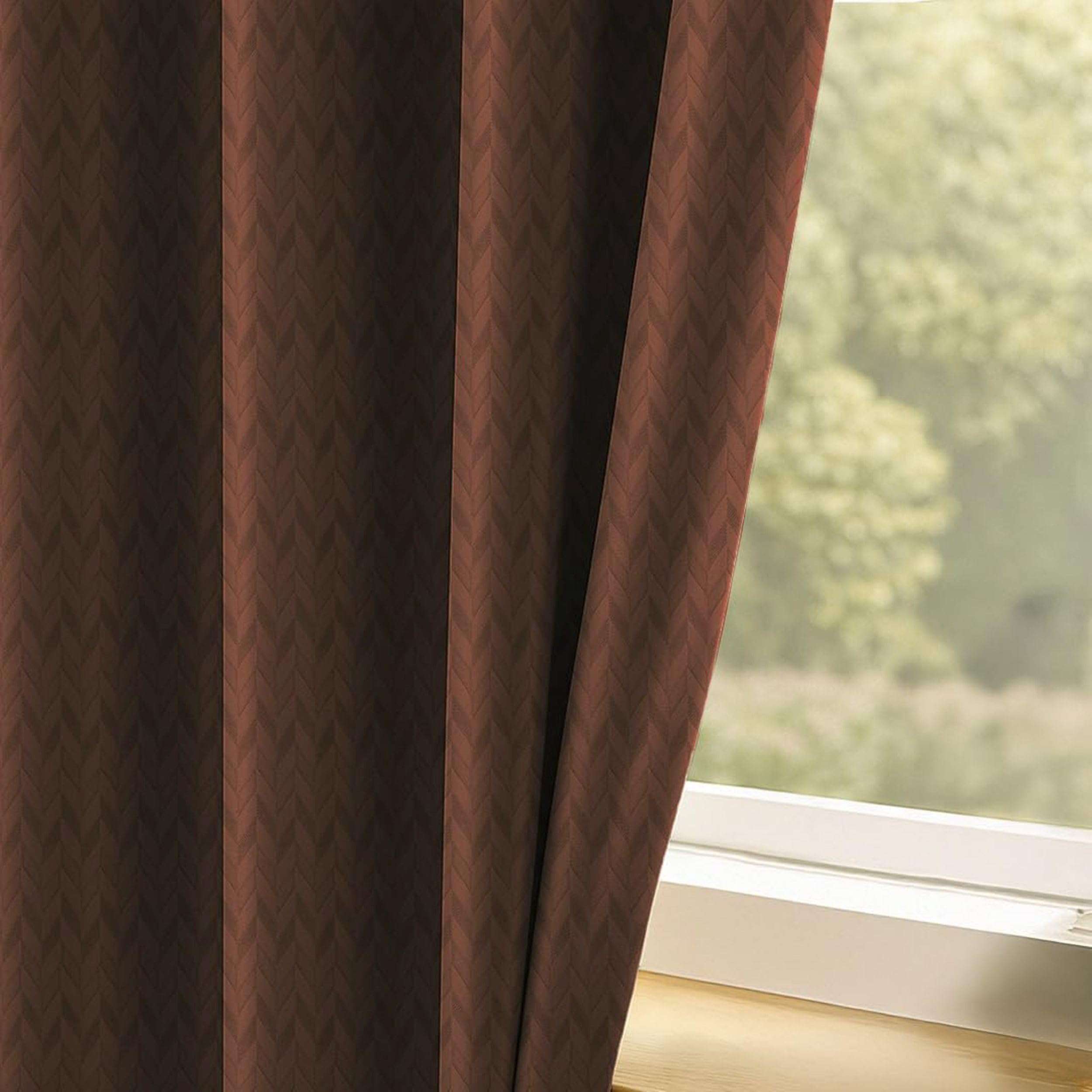 Kiara Creations Premium 100% Blackout Curtain for Long Door 9 Feet | Herringbone Embossed Design | Thermal Insulated, Noise Reducing & Energy Saving Curtains| Pack of 1, Brown 1