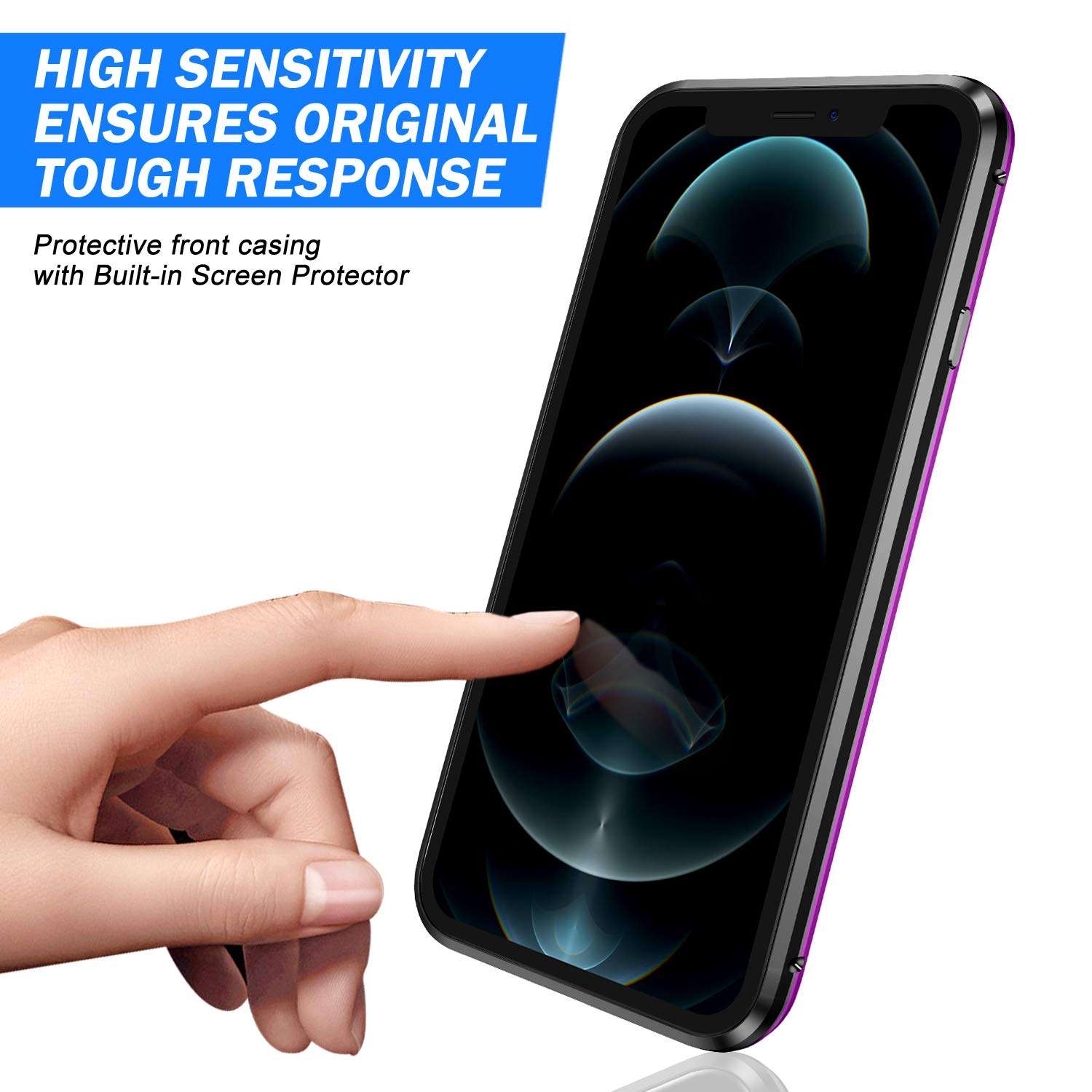 ZHIKE Anti Peeping Magnetic Double Side Privacy Tempered Glass Full Screen Coverage Anti-Slip Design Gradient Color Cover (Anti-Spy) (Purple-Black, iPhone 12 Pro Max Case) 5