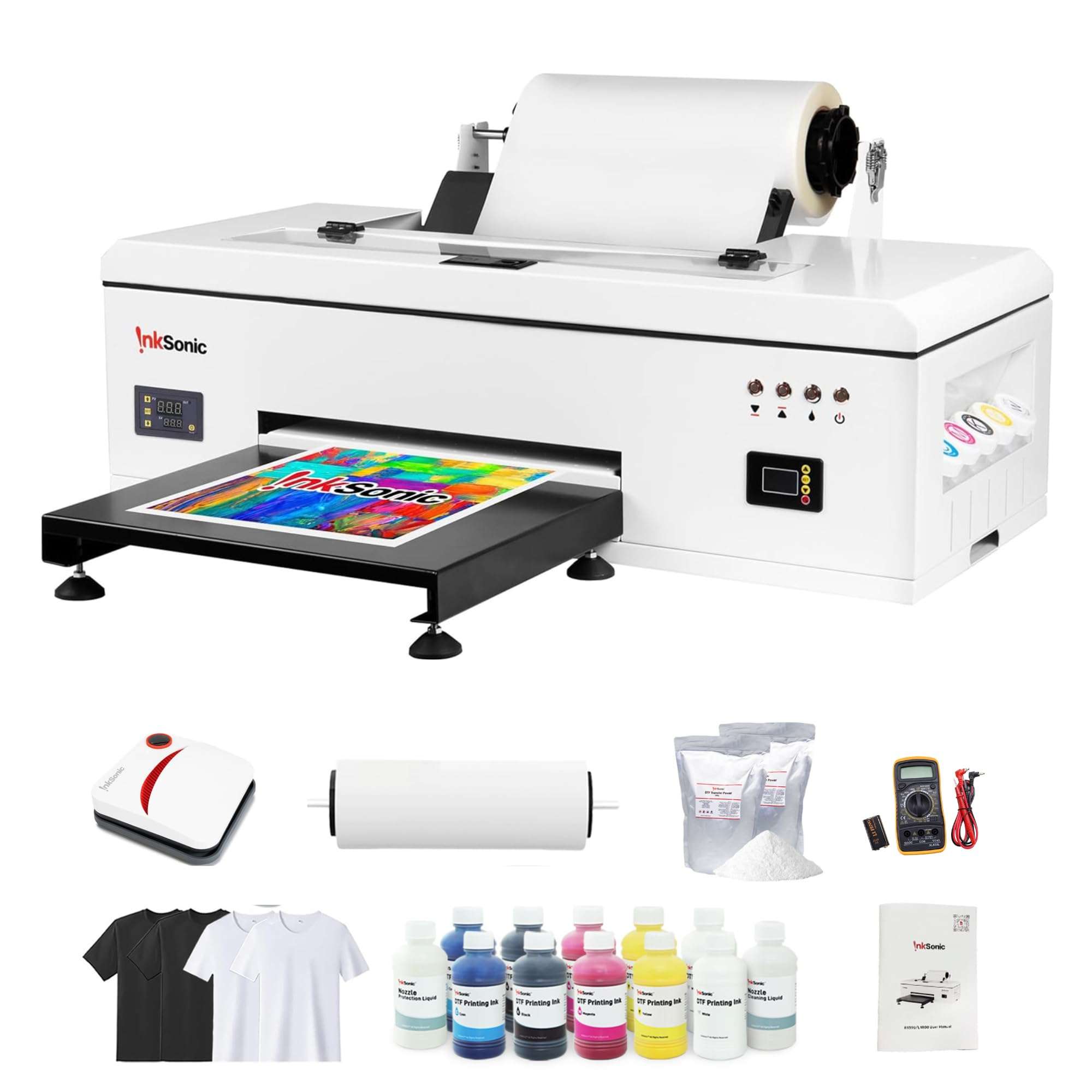 RocRow InkSonic L1800 DTF Printer, A3 DTF Transfer Machine, 13'' Print Width, Custom Garment Printing, Multi-Material Compatible, Direct to Film, White Ink Circulation System, Built-in Heating, E13 1