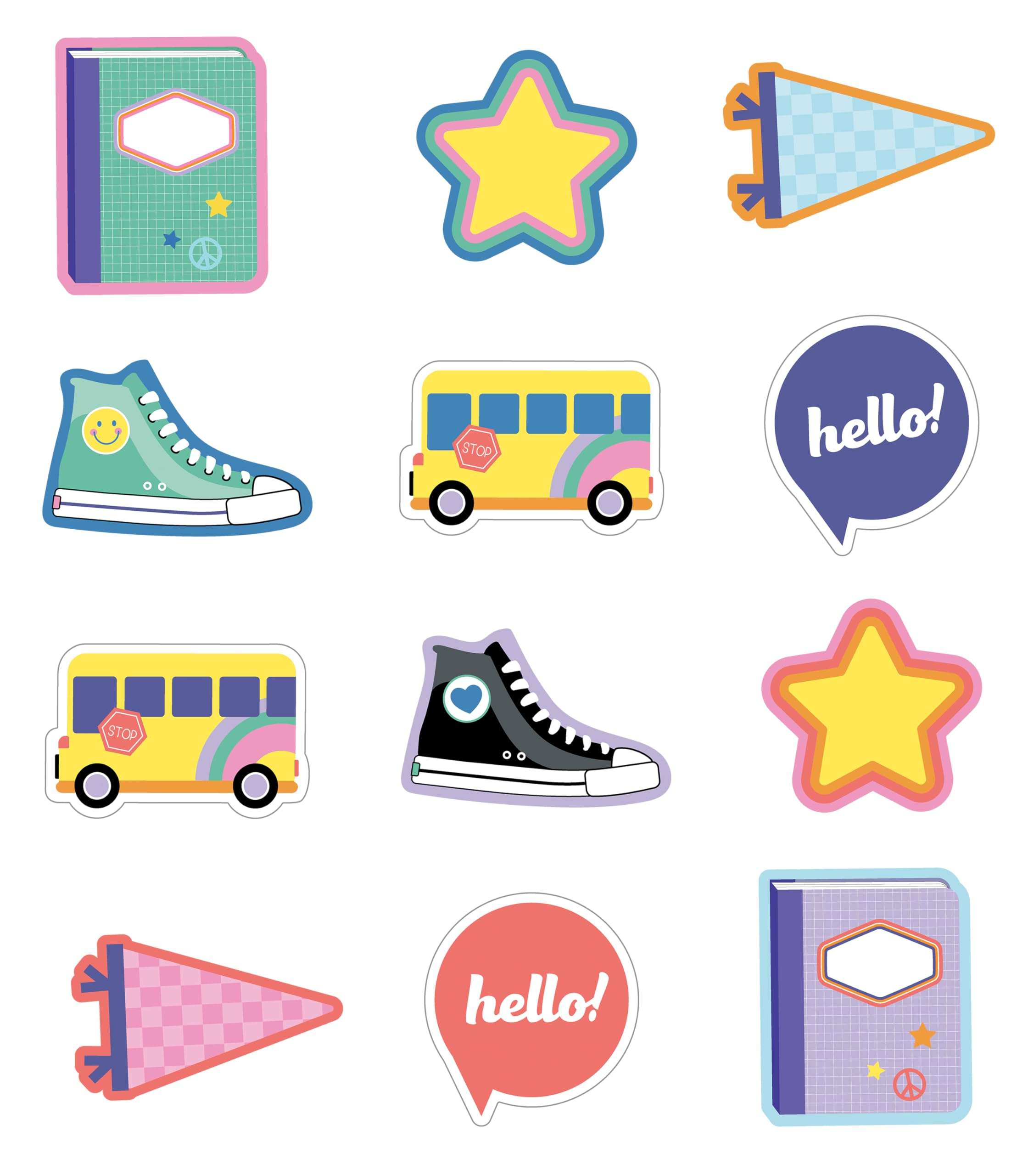 Carson Dellosa We Stick Together 36 Hello School Bulletin Board Cutouts, Star, Notebook, School Bus Bulletin Board Decorations for Back to School Bulletin Board, Cubbies, Locker Decor, School Supplies 1