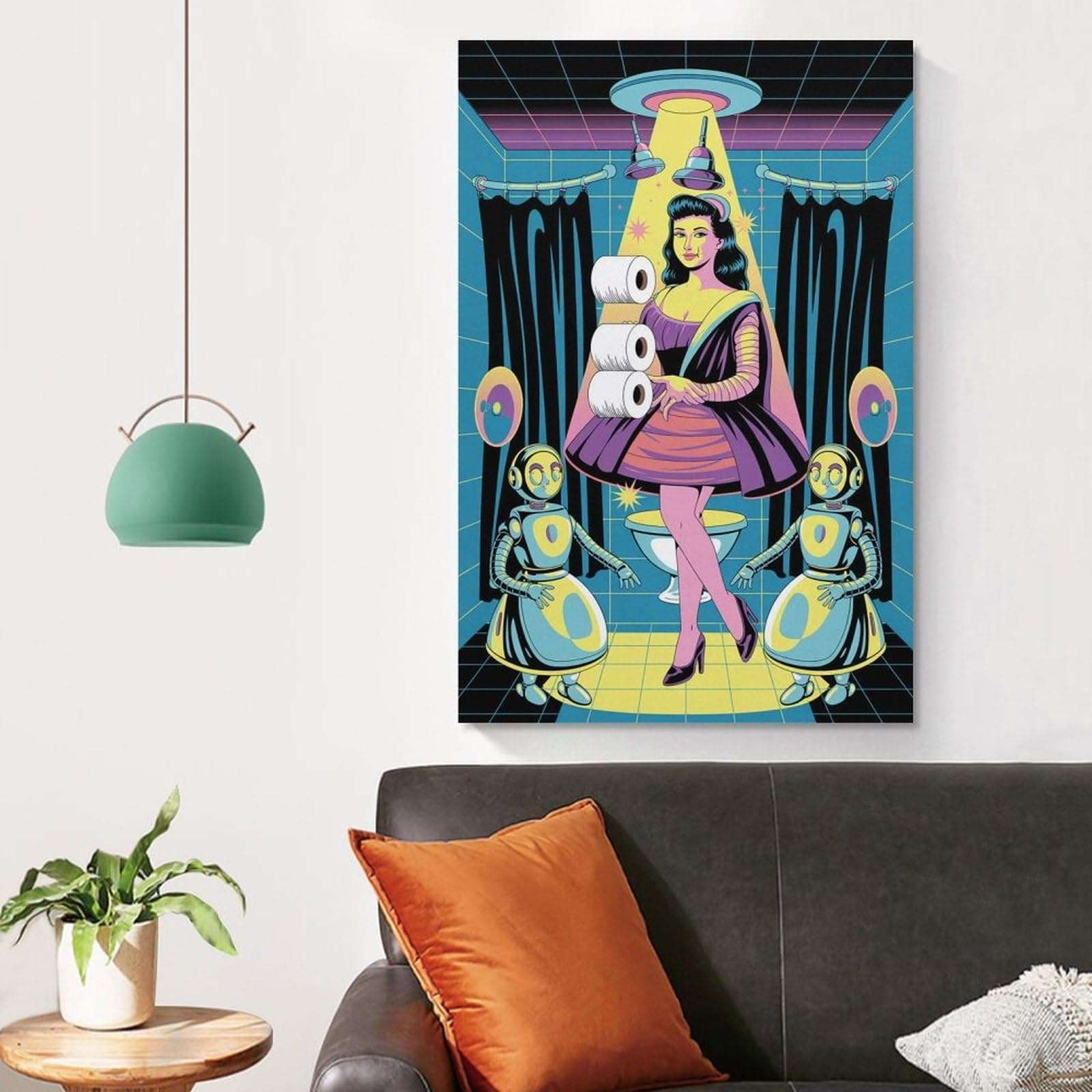 Whimsical Bathroom Decor UFO Scrubber Beehive Hair & Atomic Age Blacklight Curtains Canvas Poster Unframe-style 16x24inch(40x60cm) 5