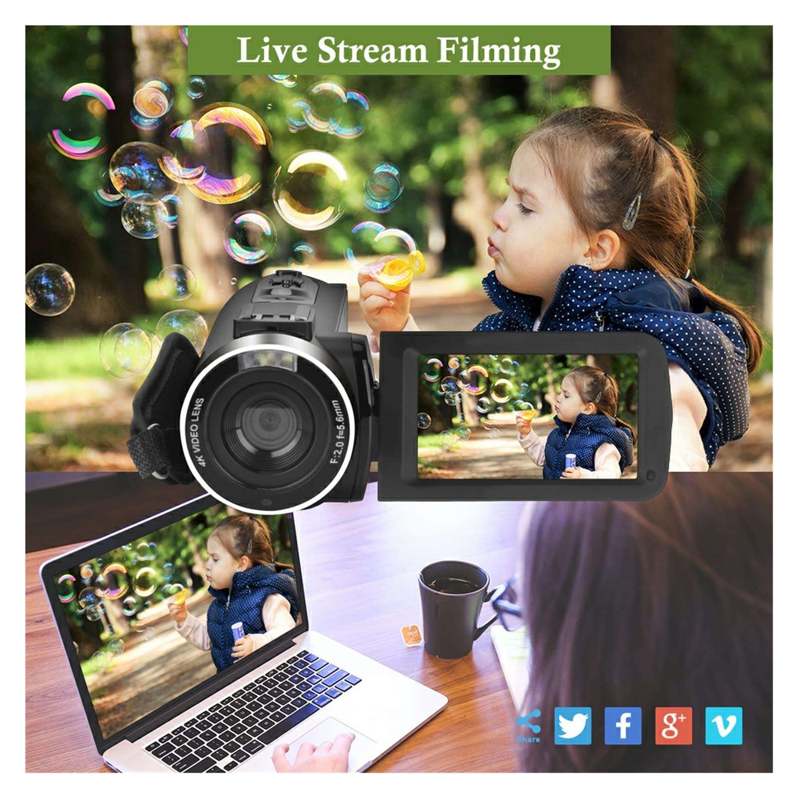 PACUM 4K Digital Vlog Camera Camcorder with Microphone Video Camera Vlogging Camcorder 48MP for Vlog Recording with WiFi (Size : 128GB SD Card, Color : AF6-Mic-Lens-Light) 3