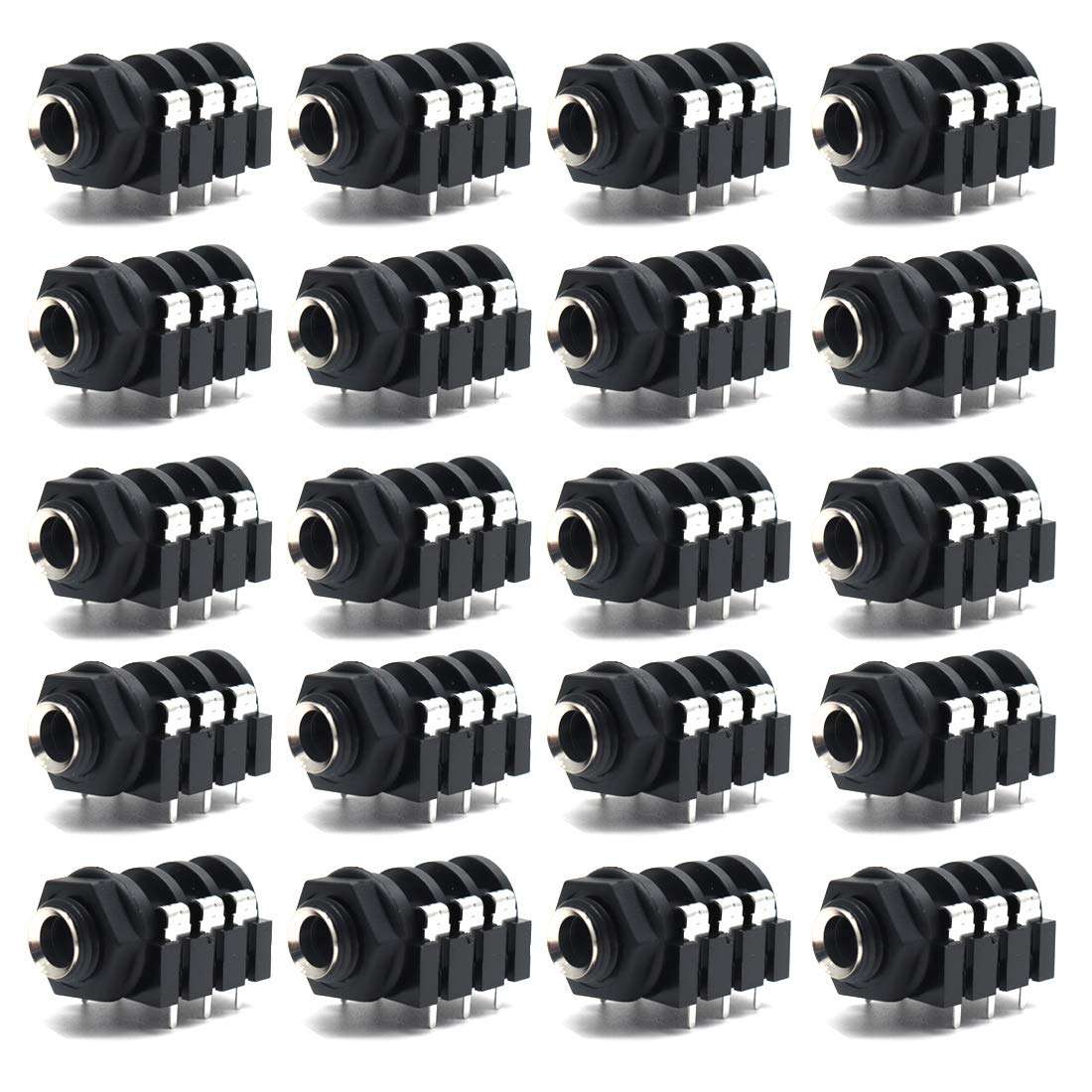 Luomorgo PCB Panel Mount 6 Pin 1/4" 6.35mm Female Socket Stereo Headphone Jack Silver Thread 20pcs 1