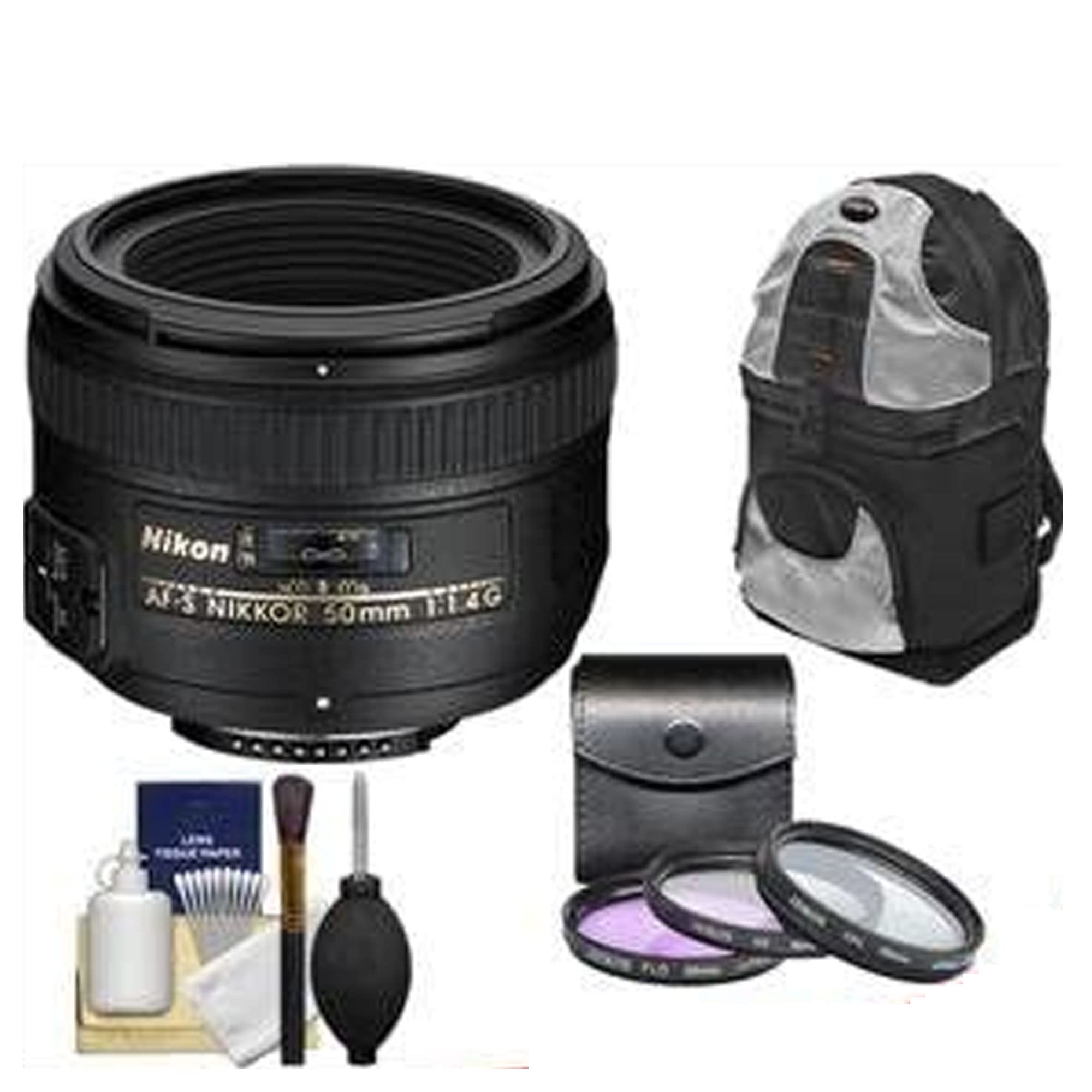 Nikon 50mm f/1.4G AF-S Nikkor Lens with Sling Backpack + 3 UV/FLD/CPL Filters + Cleaning Kit 1