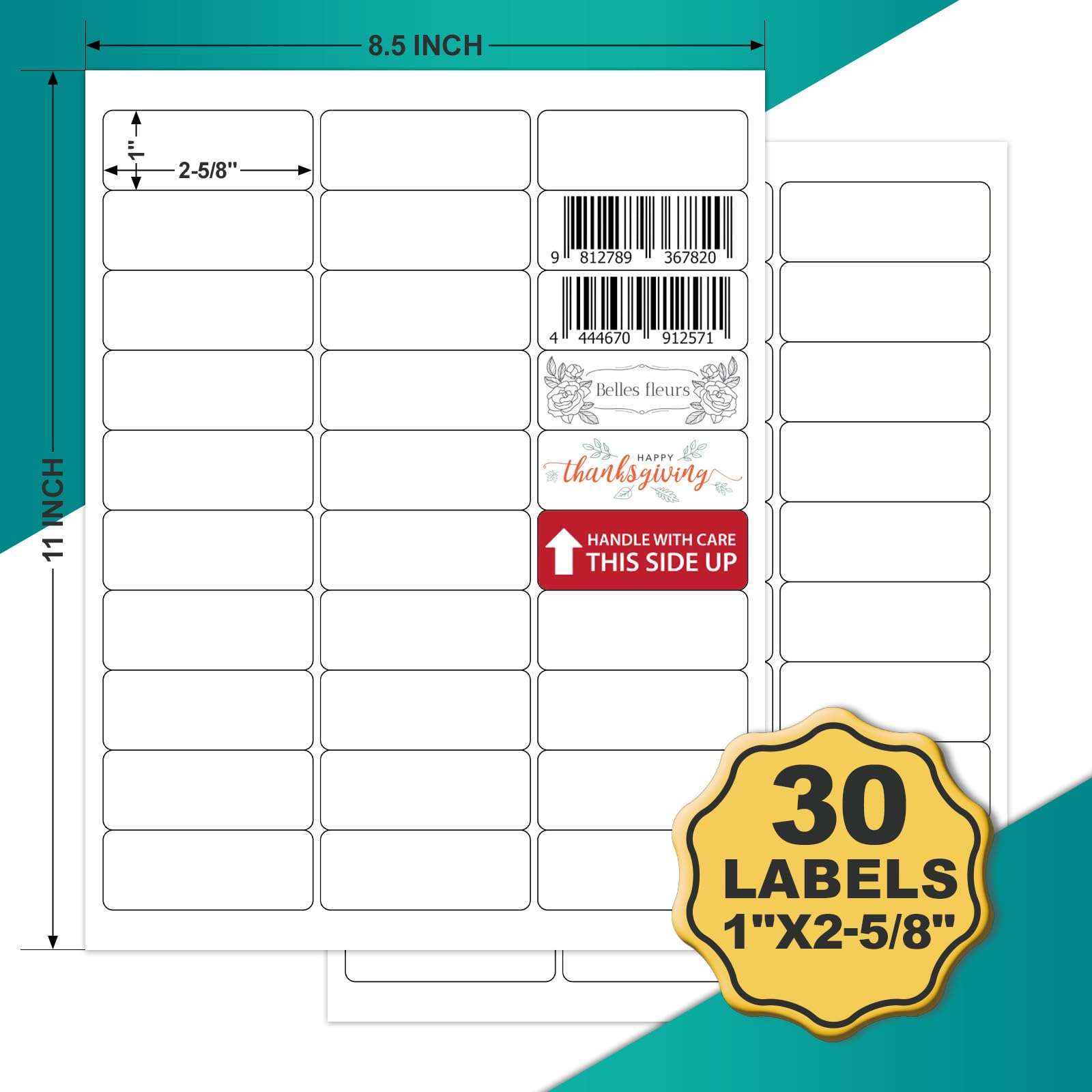 Address Labels 1’’x2-5/8’’ Stikcer Paper 30-UP 25 Sheets for Laser/Inkjet Printer Matte 750 White Blank Printable Labels on 8.5x11 Inch for Mailing, Shipping, and Organizing 3