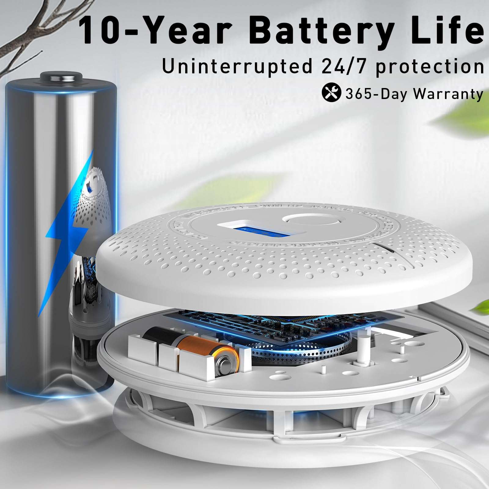 Smoke and Carbon Monoxide Detector, 2 in 1 Smoke Detector, LED Warning Light Indicators, 10 Year Battery (White), 6 Pack 5