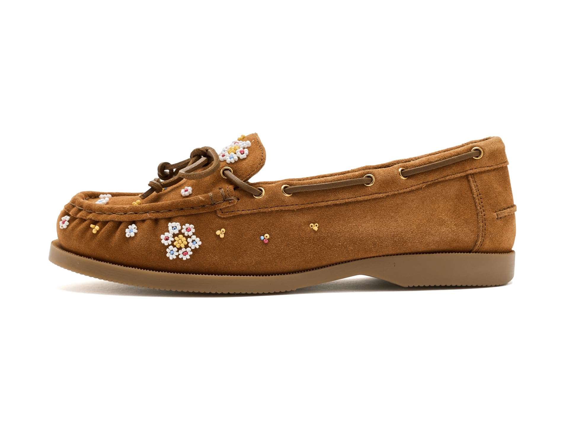 Free People, Womens, Sandy Seed Bead Boat Shoes, Vachetta Voyage Suee, 6.5, Medium 5
