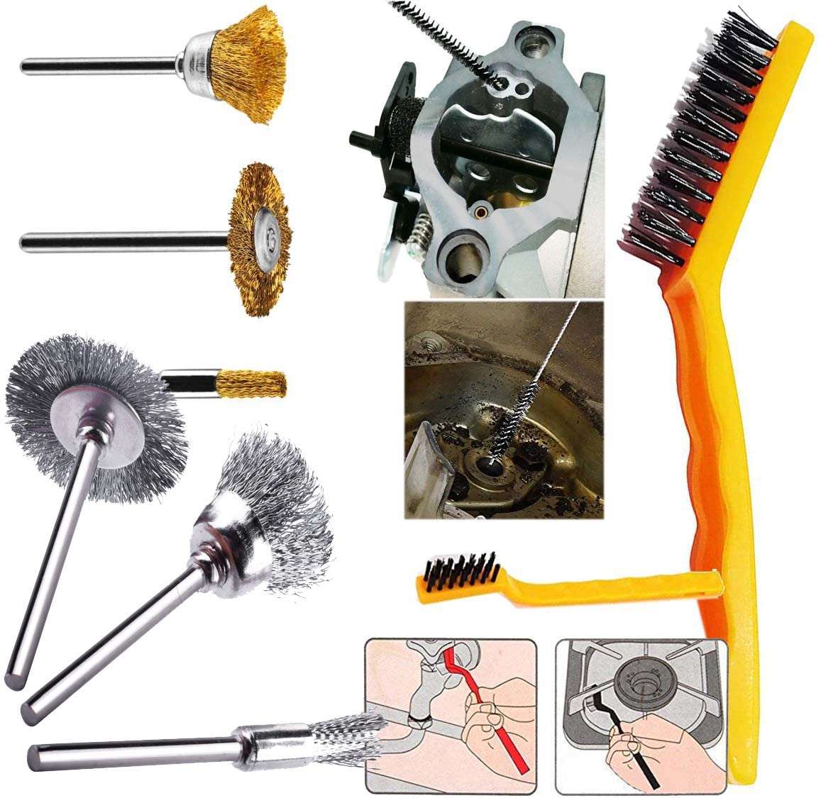 DIY Crafts Wire Brush with Carb Cleaner Set, Metal Wire Brush Set for Car Detailing Cleaning Brass Brush Steel Brush Brush Tool Kits (Multi Colour, 24) 6
