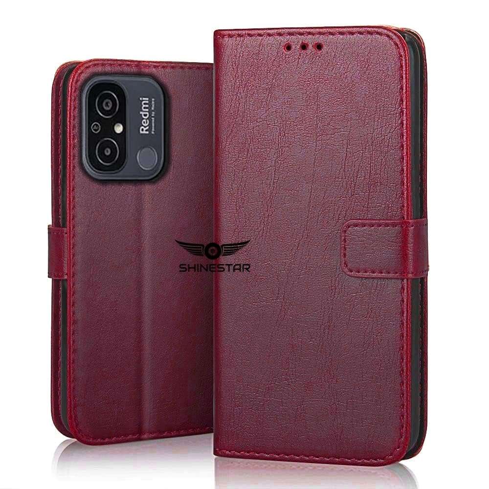 SHINESTAR Redmi 12C / Poco C55 Flip Back Cover | PU Leather Flip Cover Wallet Case with TPU Silicone Case Back Cover for Redmi 12C / Poco C55 - Blood Red 1