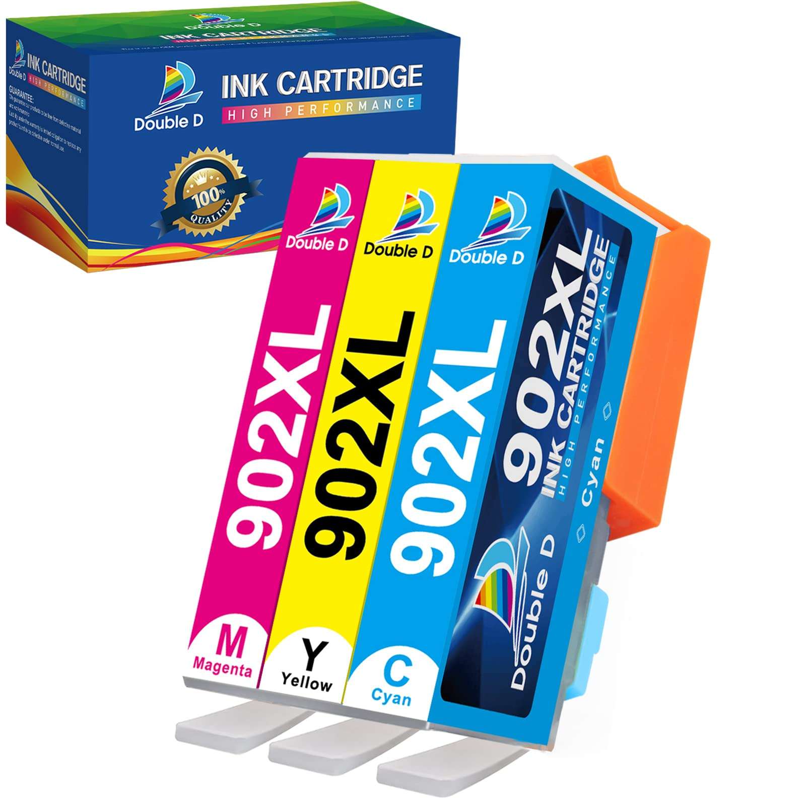 DOUBLE D 902xl Color Ink Cartridge Compatible Replacement for HP 902 902XL 902 XL (Upgrade Chip) for HP OfficeJet 6968 6978 6962 6958 6954 6960 6970 6950 6979 6951 Printer (3-Pack) 1
