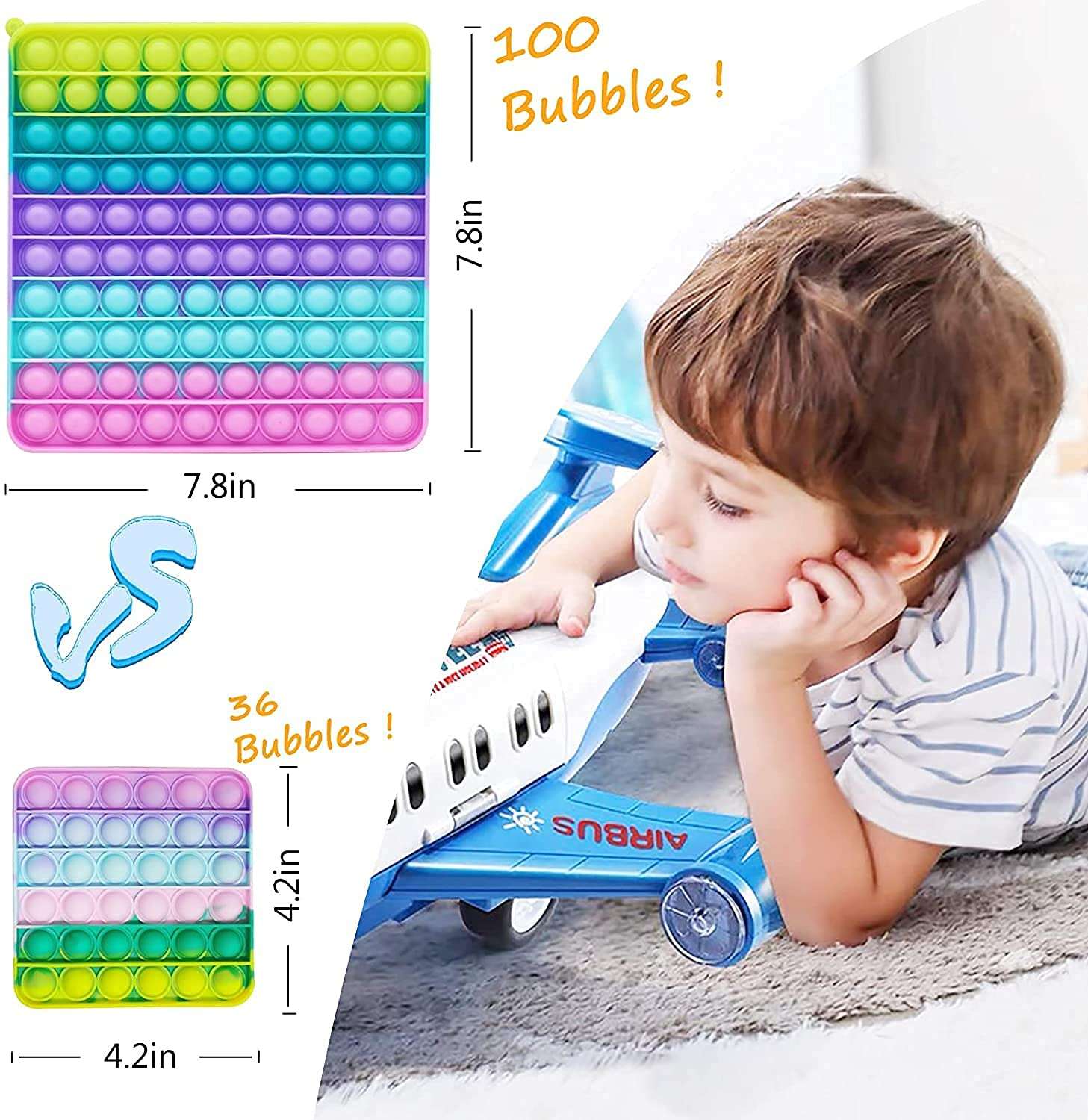 Dyomnizy Big Size Pop 100 Bubbles Square Push Pop Bubble Fidget Sensory Toy Bubble Popping, Poppet Mega Pop 100 Fidget Toy Silicone Fidget Popper Relieve Stress Big Puppet (Macaron Rainbow) 5