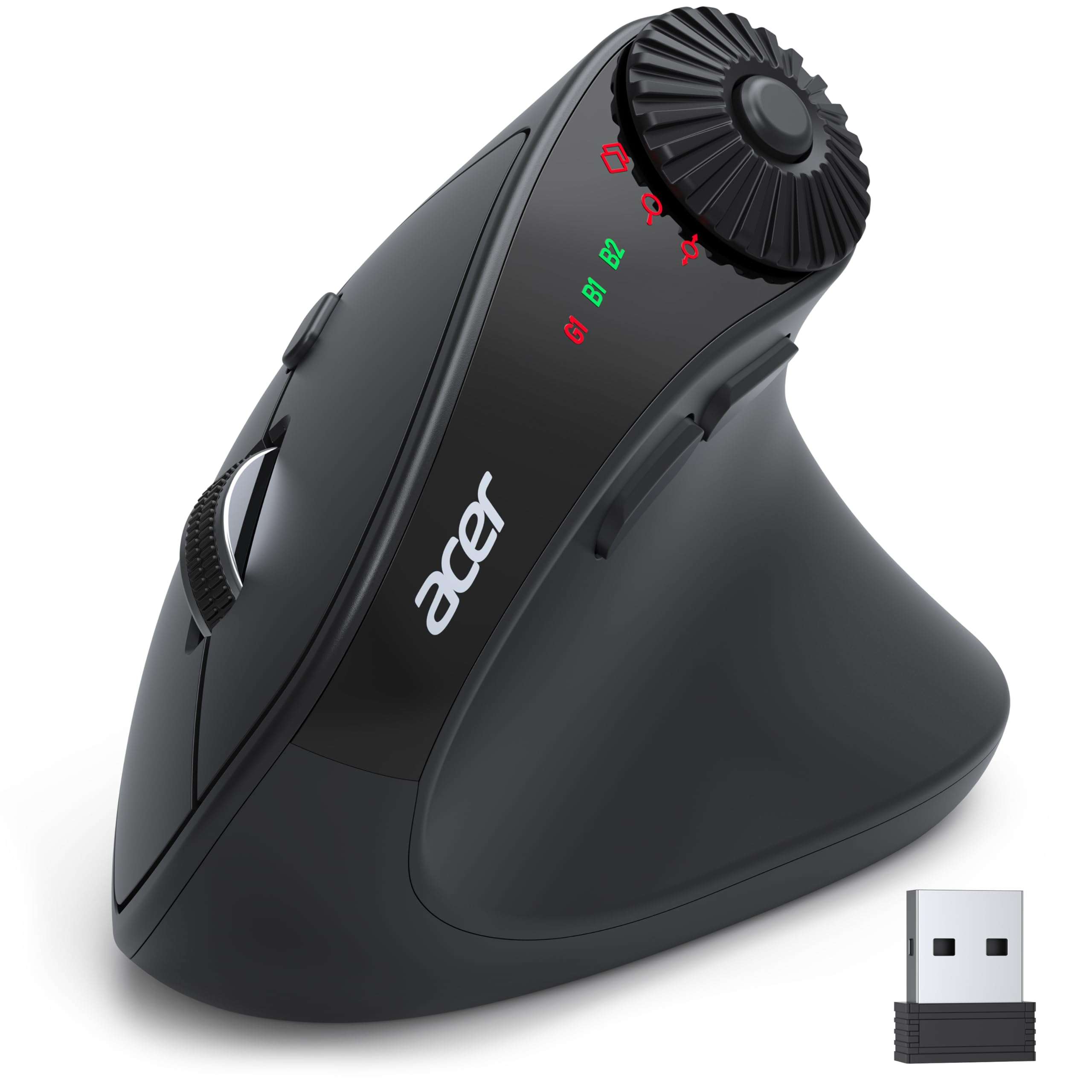 acer Ergonomic Mouse Wireless with Side Scroll Wheel, Bluetooth Mouse for Laptop(BT5.2+2.4GHz), Office Vertical Computer Mice, Small to Medium Sized Hands Ergo Mice, 8 Buttons for PC and Desktop 1