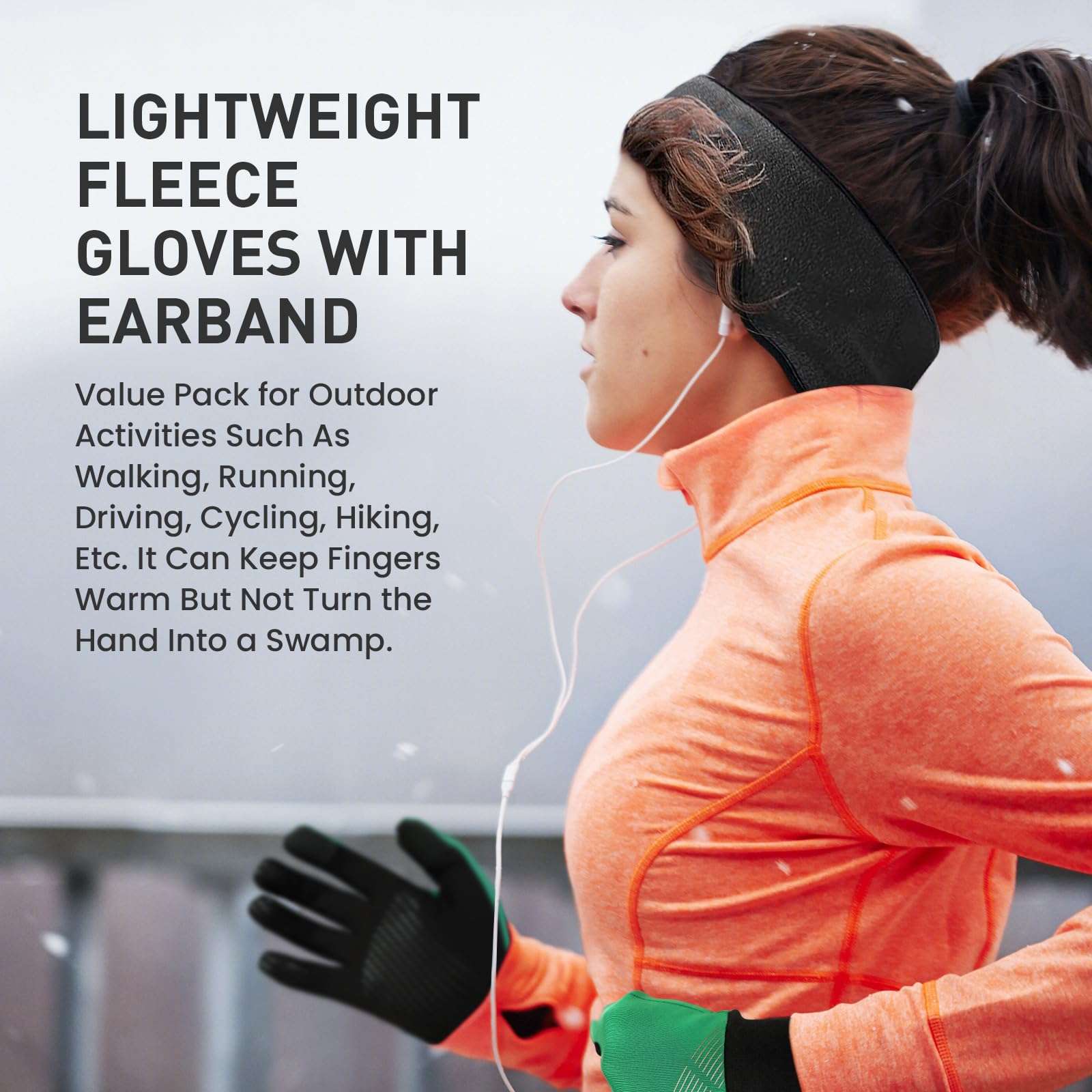 Winter Running Gloves Men Ladies Women for Cold Weather with Grip Lightweight Touchscreen Warm Gloves with Headband for Walking Driving Cycling Hiking (Black, X-Large) 6