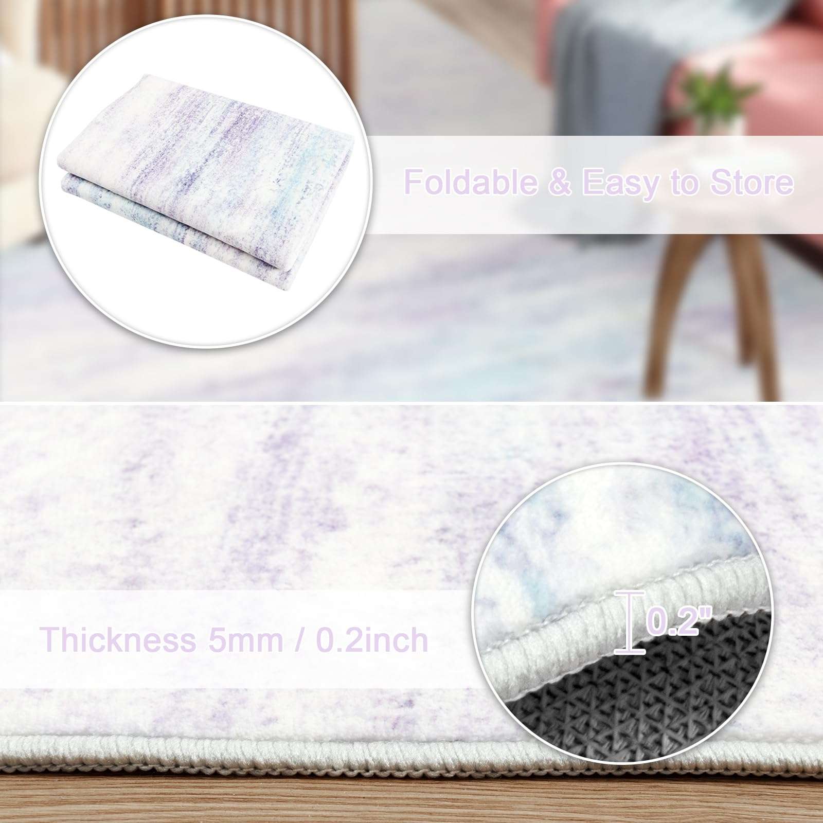 LIVEBOX Washable Runner Rug 2.5x8 Lavender, Purple Non-Slip for Bedroom, Soft Low-Pile Long Hallway for Indoor, Ultra-Thin Modern for Back Door 3