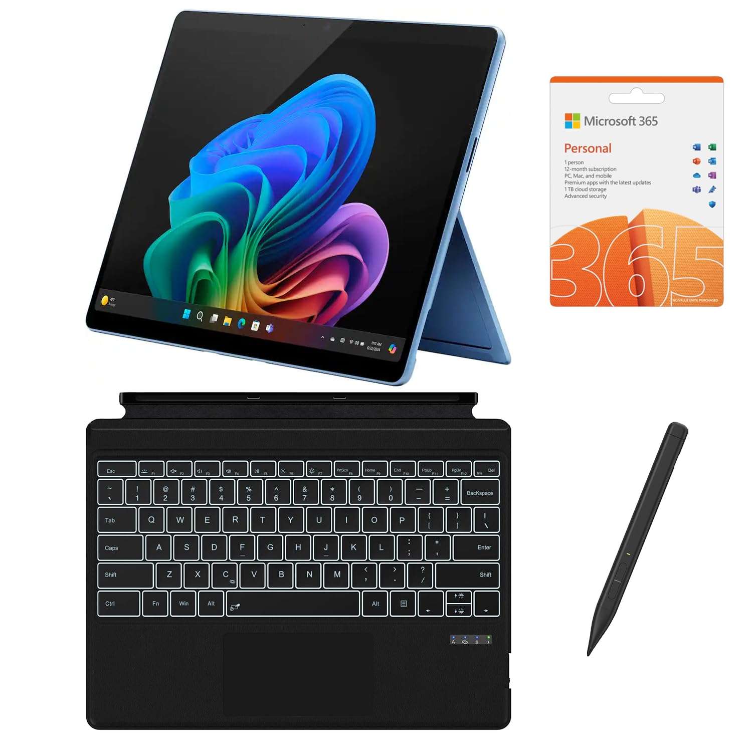 Microsoft Surface Pro 13" 3K 120Hz OLED Touchscreen 2-in-1 Tablet Laptop, 12-Core Snapdragon 45 Tops NPU, 16GB RAM 512GB SSD, Backlit Keyboard, Stylus, MS 365, 14-hr Battery, Copilot+, Win 11 Pro