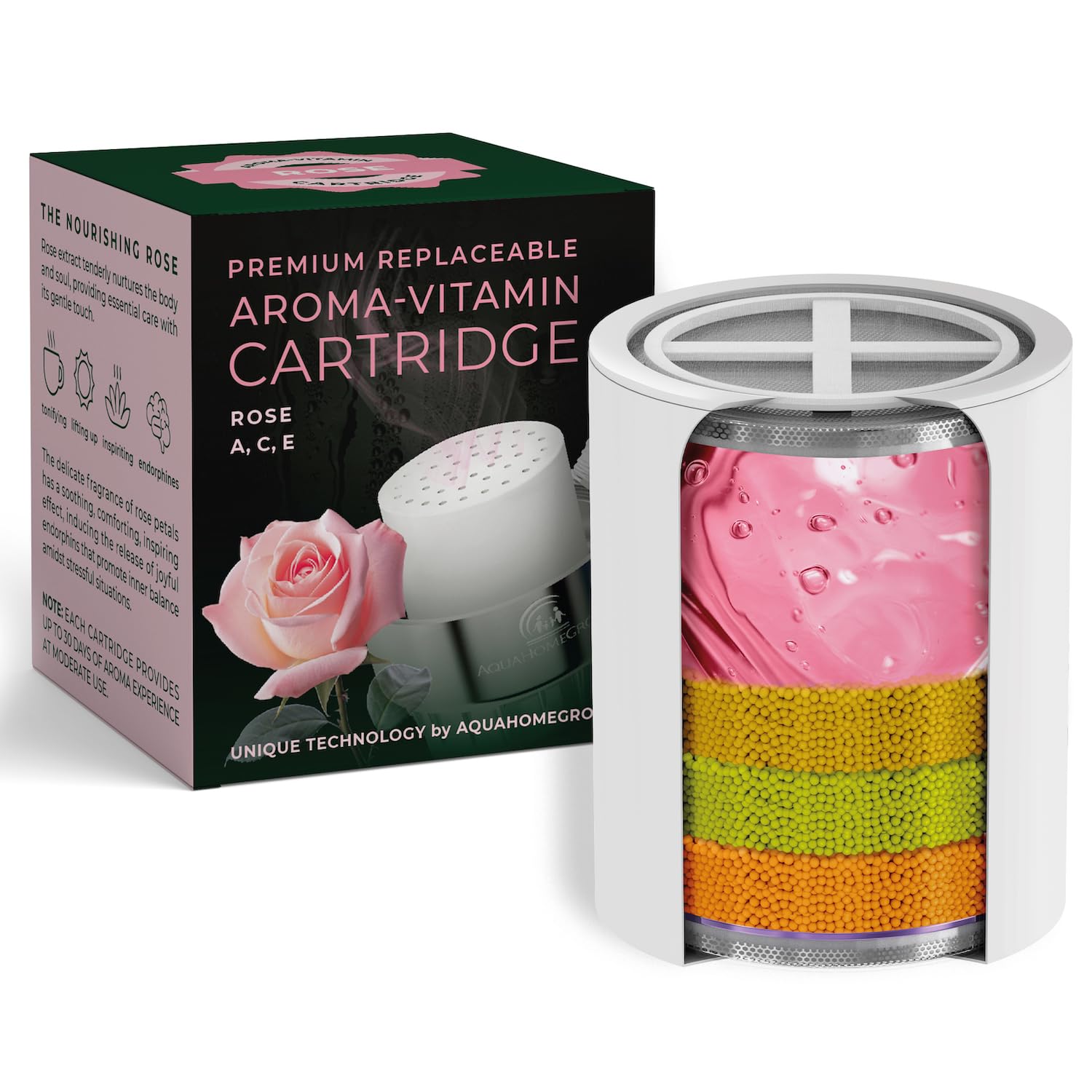 AquaHomeGroup Vitamin C + E + A Shower Filter Replacement Cartridge with Aroma Granules (Rose) - Removes Chlorine, Supports Skin & Hair Health - Compatible with Similar 15 20 Stage Filters