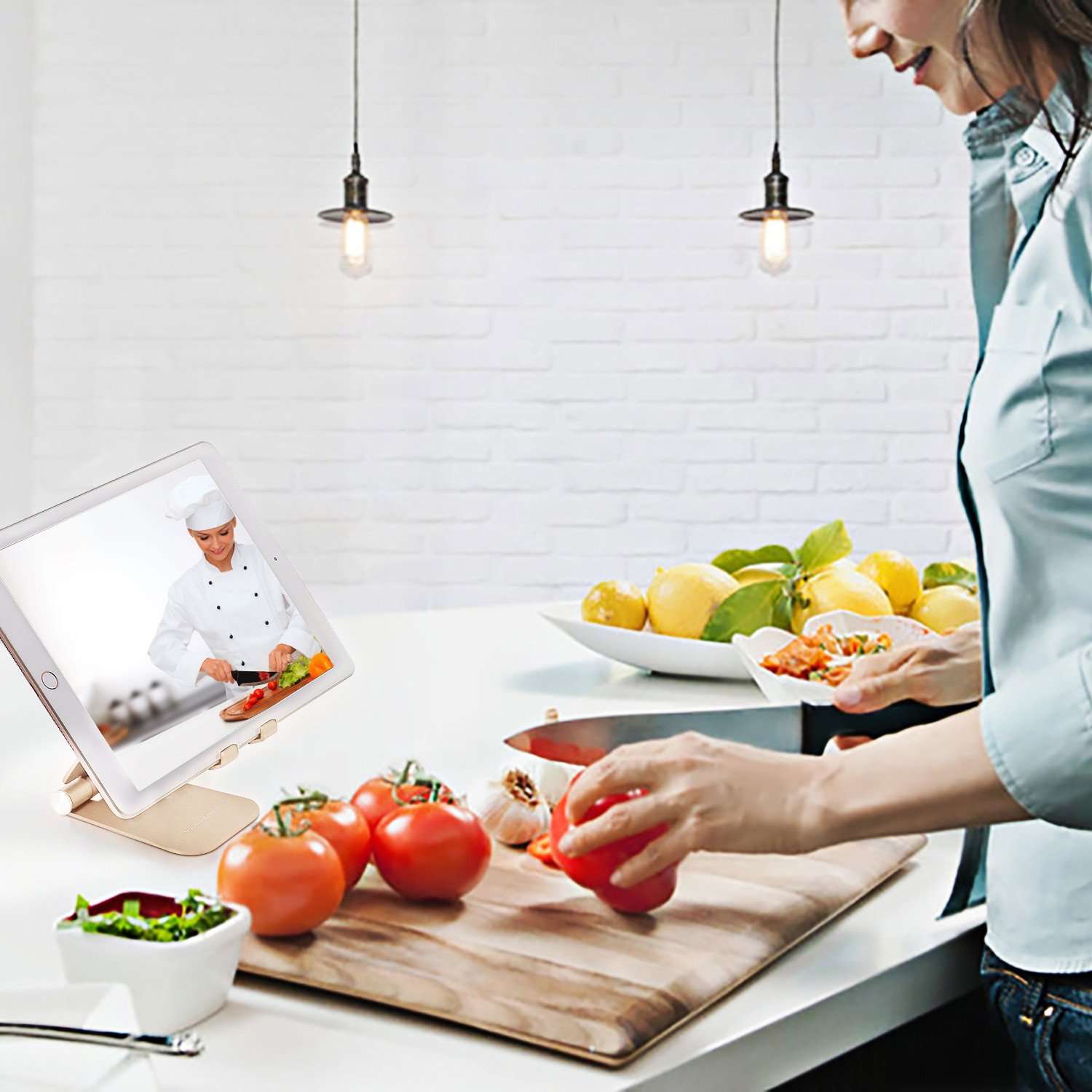 YOSHINE Cell Phone Stand for Desk, Portable Cell Phone Holder Adjustable Tablet Stand Aluminum Stand Holder Cradle Charging Dock for Nintendo Switch all Smartphones and Tablets (4-13") - Gold 5