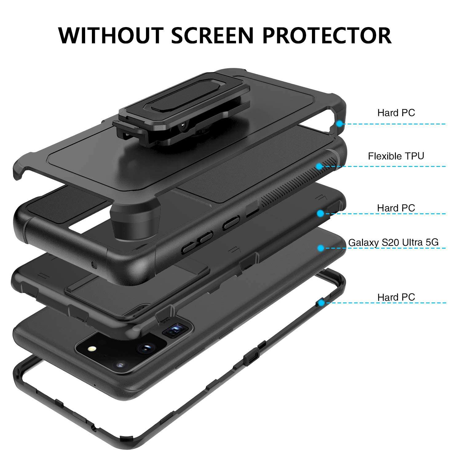 BENTOBEN Compatible with Samsung Galaxy S20 Ultra Case 5G 6.9 inch [NOT FIT Note20 Ultra] Military Grade Holster Belt Clip Shockproof Heavy Duty Kickstand Full-Body Rugged Protective Phone Case, Black 4