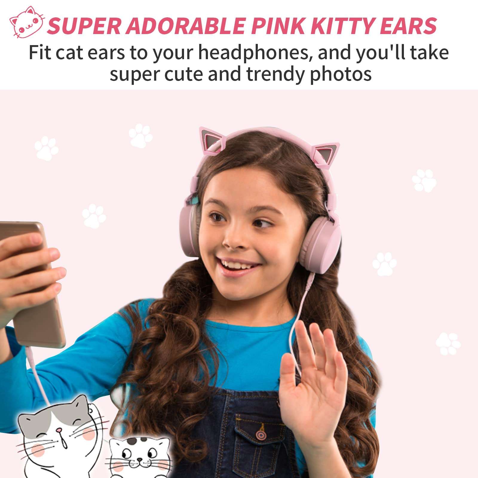 WeThinkeer Cat Ears for Headphones, Pink Cute Headset Cat Ears with Adjustable Straps, Fits Various Headphones, for Gamers, Streamers, and Cosplayers 4