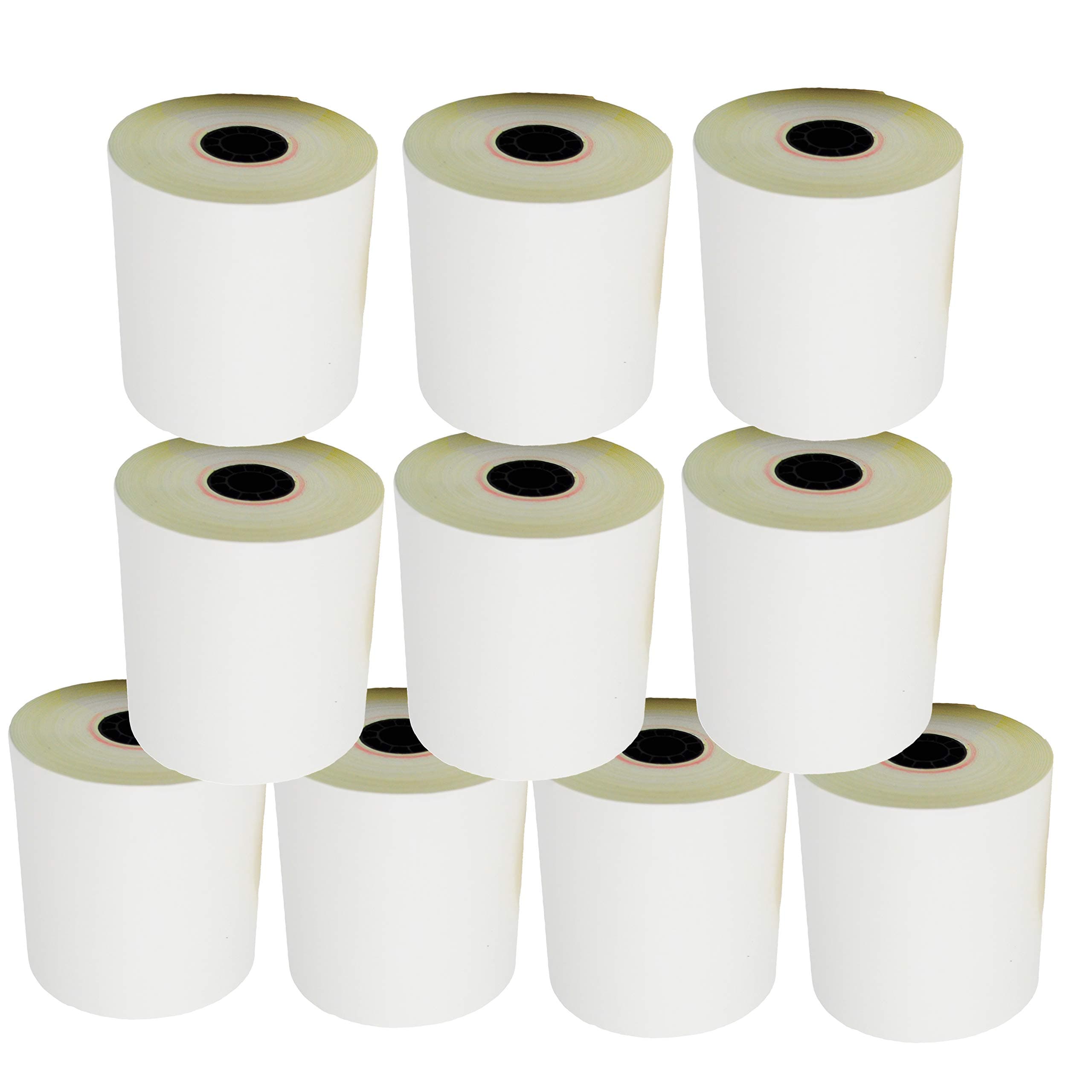 (10 Rolls - 50 GSM) 3'' x 95' White/Canary 2 Ply Carbonless Kitchen Printer Paper Cash Register Receipt Rolls for Star Micronics SP2000, UP389 VeriFone Omni 480, Printer 220, 250, 900 TMU 220 1