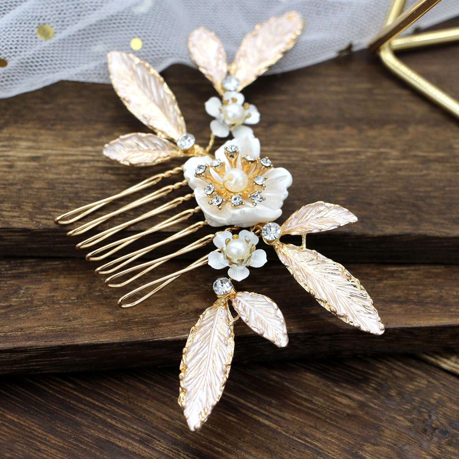 2PCS Bridal Wedding Flower Crystal Hair Comb, Handmade Rhinestone Hair Clips Bridal Headpiece Sparkly Crystal Hair Pin Side Combs Hair Accessorie for Women Girls 4