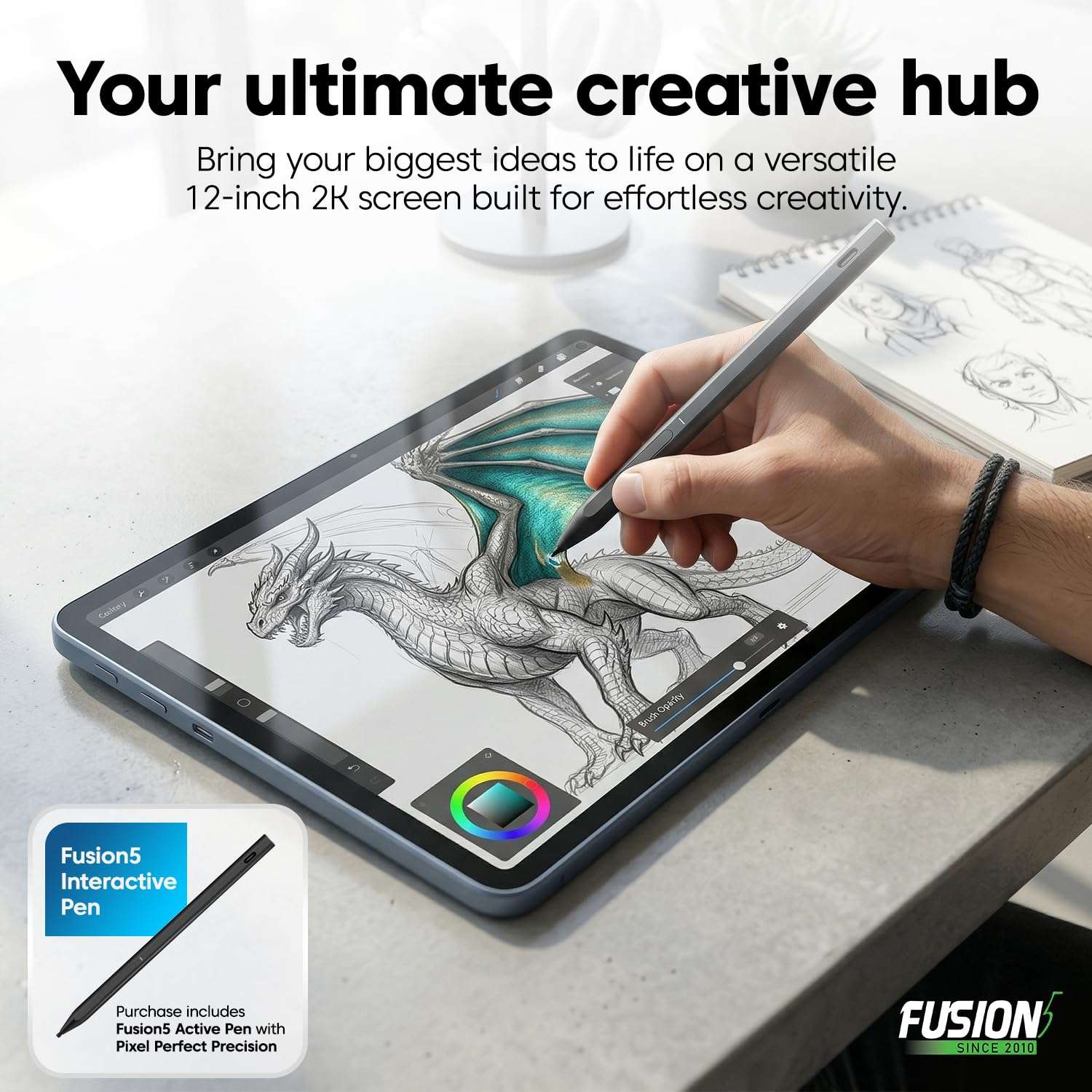Fusion5 2026 Version 12" 2K Display Windows 11 Tablet PC 12 inch Windows Tablet Computer, Built-in Fan, Fast Charging, Metallic Tablet PC 5