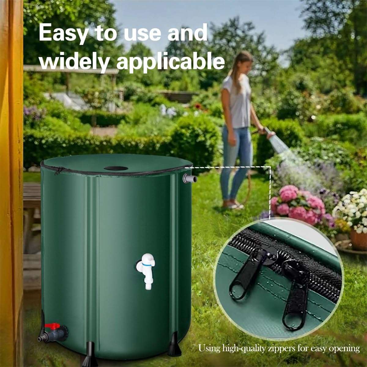 Rain Barrels to Collect Rainwater from Gutter, Collapsible Rain Barrel, Portable Water Storage Tank, Rainwater Collection System with Filter Spigot Overflow Kit for Garden Outside Lawn(Regular,13 Gall 3