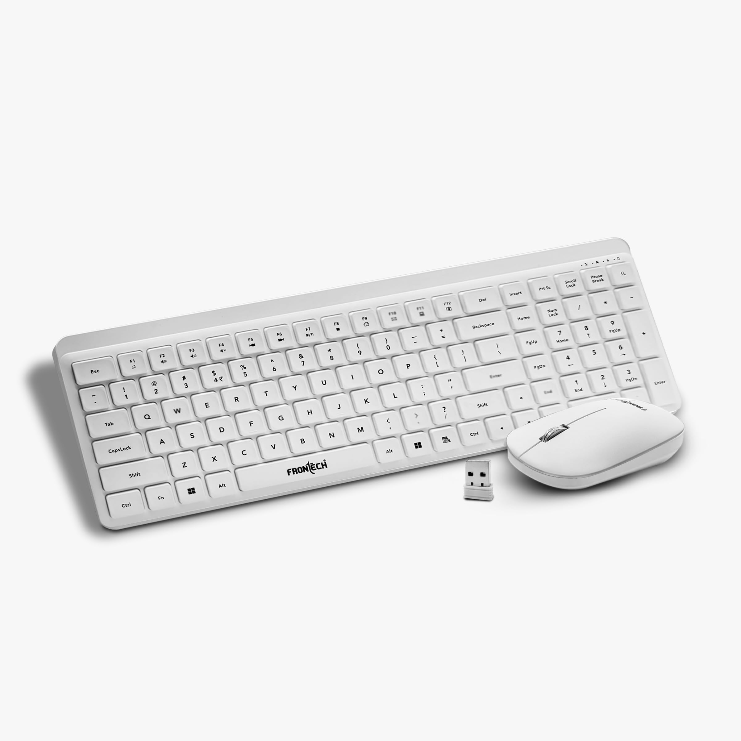 Frontech Wireless Keyboard & Mouse Combo–2.4GHz, 106 Keys, 3200 DPI Mouse, Power-Saving Design, 3-Year Warranty, White (KB-0030P)