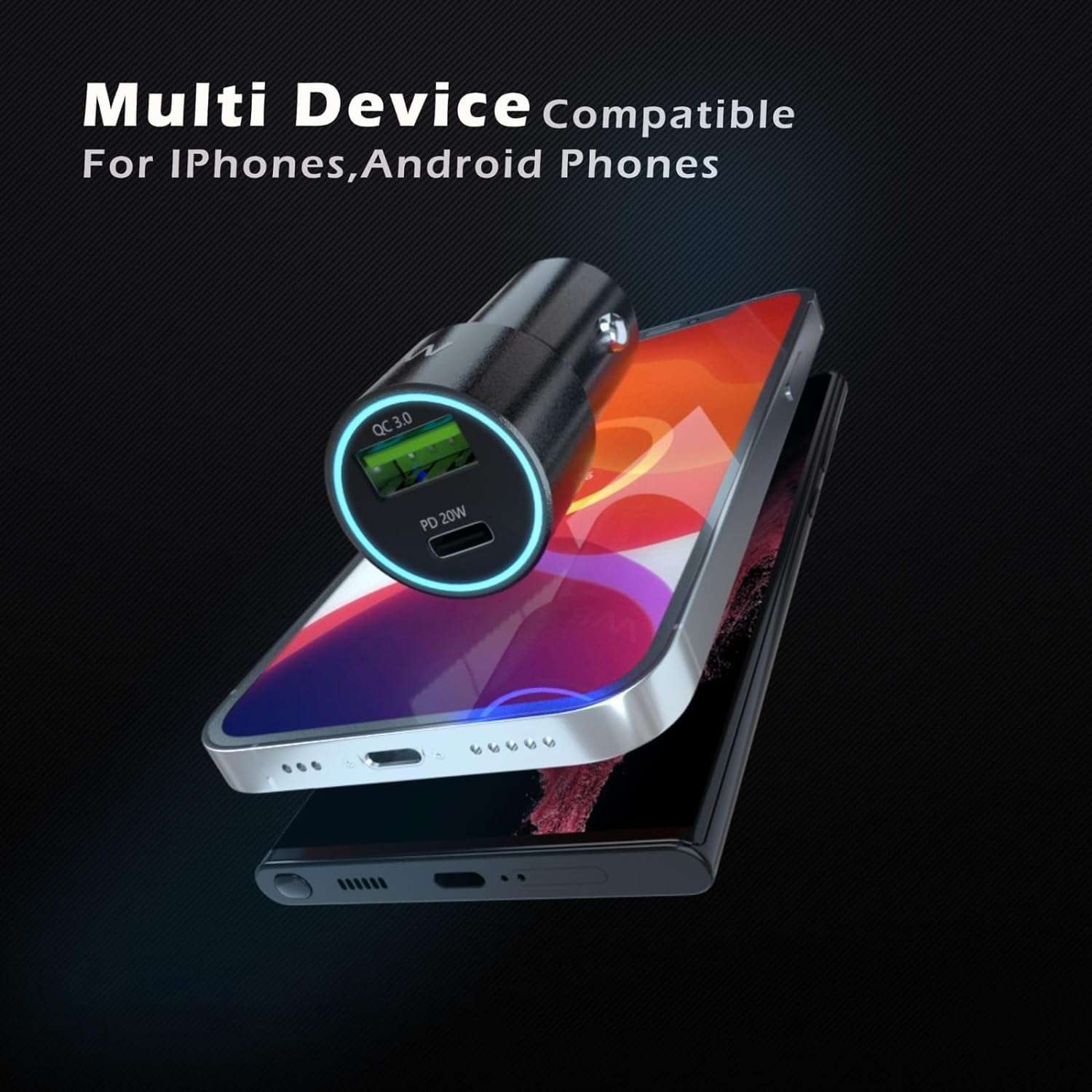 CROSSVOLT 38W Fast Car Charger Adapter with Dual Output. Quick Charge, Type C PD 20W & Qualcomm 3.0 Compatible for iPhone, All Smartphones, Tablets & More(Silver) 3