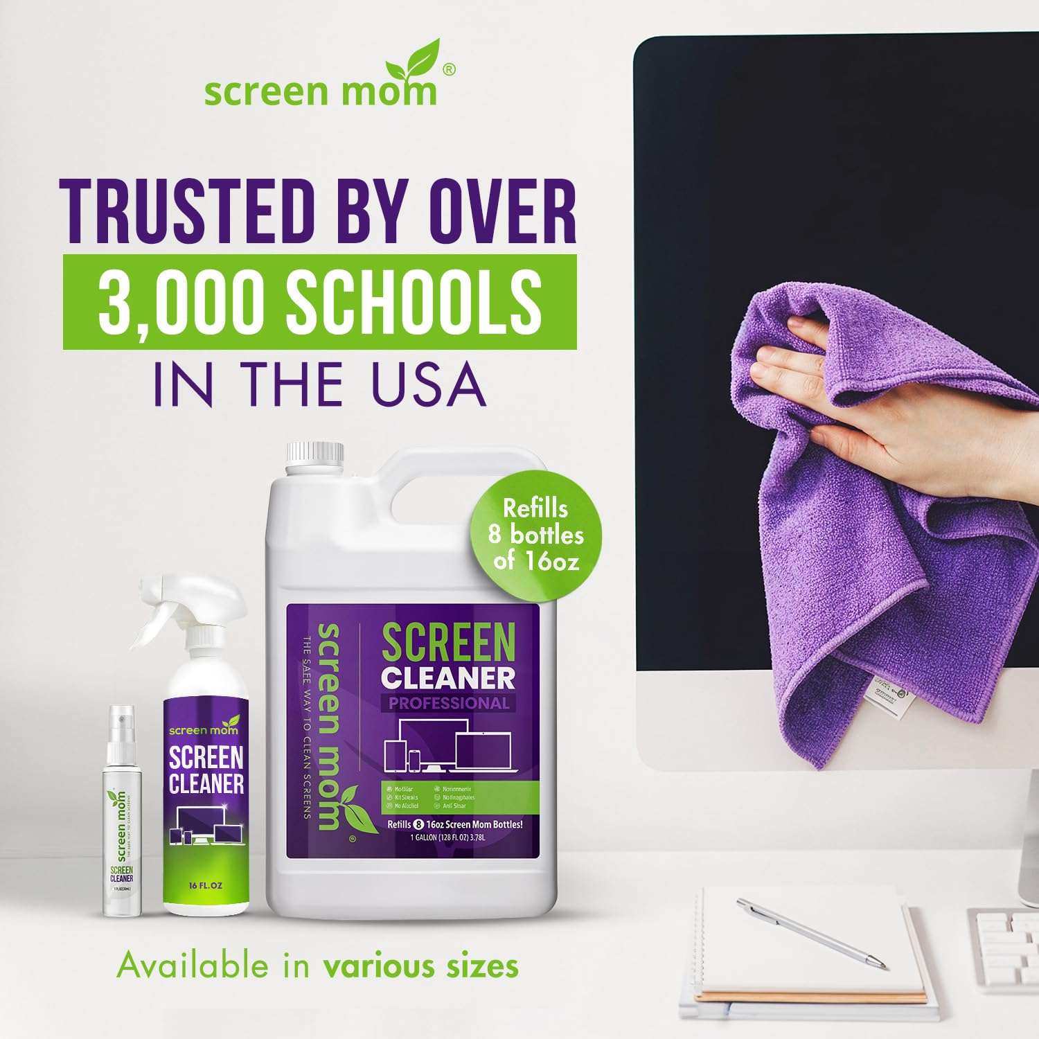 Screen Mom Screen Cleaner Spray and Microfiber Cloth 8oz Screen Cleaner Spray and Wipe for TV, Laptop, Computer, Phone, iPad, Car Screen Cleaning Kit Electronic Cleaner Spray 6