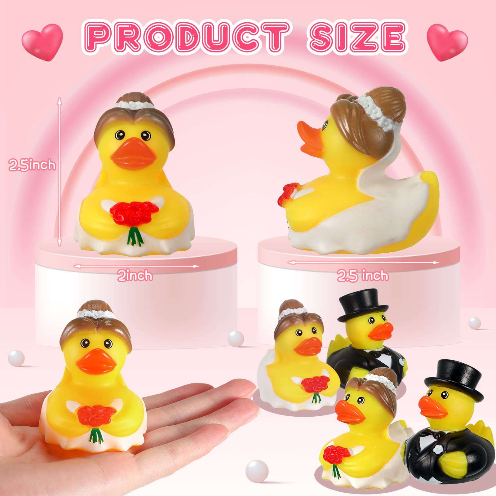 Jerify 48 Pcs Bride Groom Duck Bath Toy 2.5 Inch Wedding Rubber Duck Marriage Mini Ducks for Ceremony Baby Bridal Shower Gift Souvenir 3