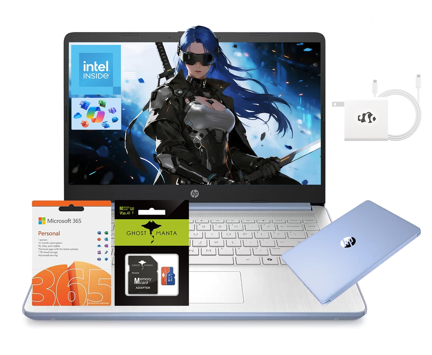 HP 14" Laptop, Intel Processor N150 (Beat i3) 16GB RAM 256GB Storage(128GB UFS + 128GB SD Card) 1-Year Office 365 Copilot AI Win11 WiFi6 Laptops-Computer for Business Student w/GM Accessory