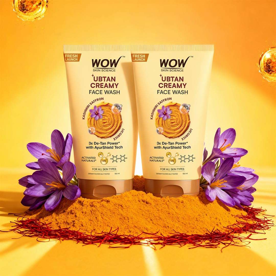 WOW Skin Science Ubtan Creamy Face Wash 150 ML for Men & Women | Facewash with Kashmiri Saffron & Liquorice | 3X Detan Power with AyurShield™ Tech | Brightening Cleanser for Radiant Glow | Sulphate-Free | Pack of 2 2