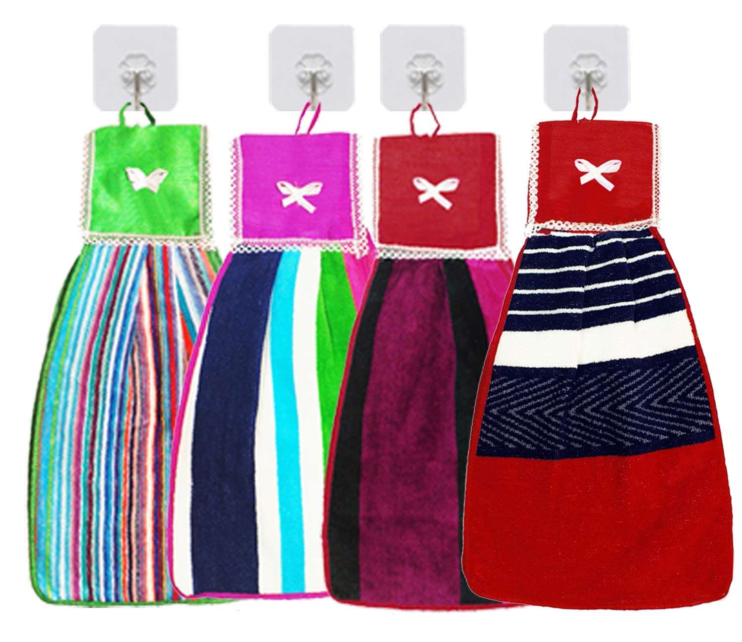 Heart Home Hanging Cotton 4 Pieces Cotton Washbasin Napkin/Hand Towel for Kitchen and Bathroom (Multi)- CTHH3429, Standard 1