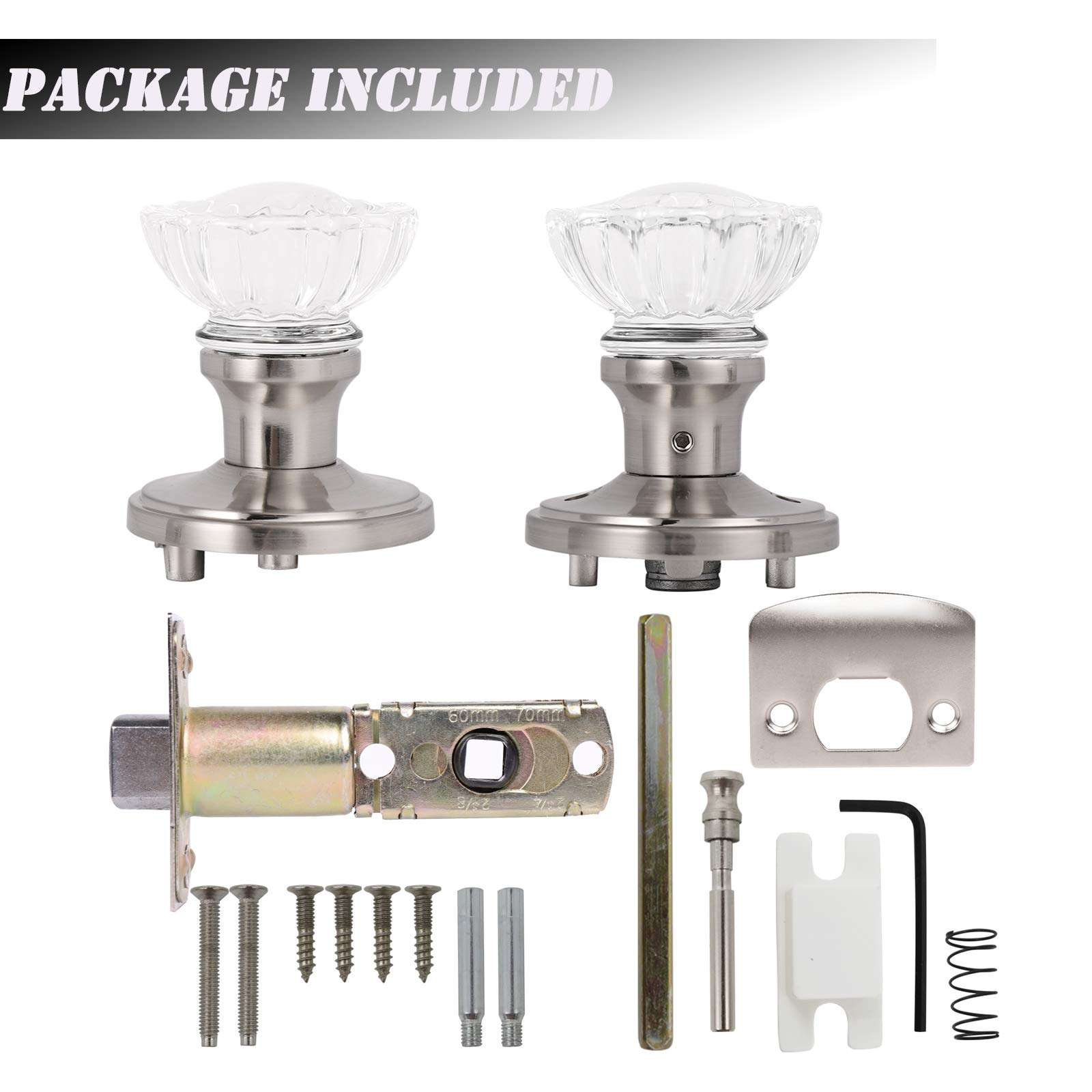 knobelite (6 Pack Diamond Crystal Glass Interior Door Knobs with Lock,Privacy Door Knobs for Bed and Bath,Round Crystal Glass Keyless Door Knobs Interior,Privacy Function,Satin Nickel 5