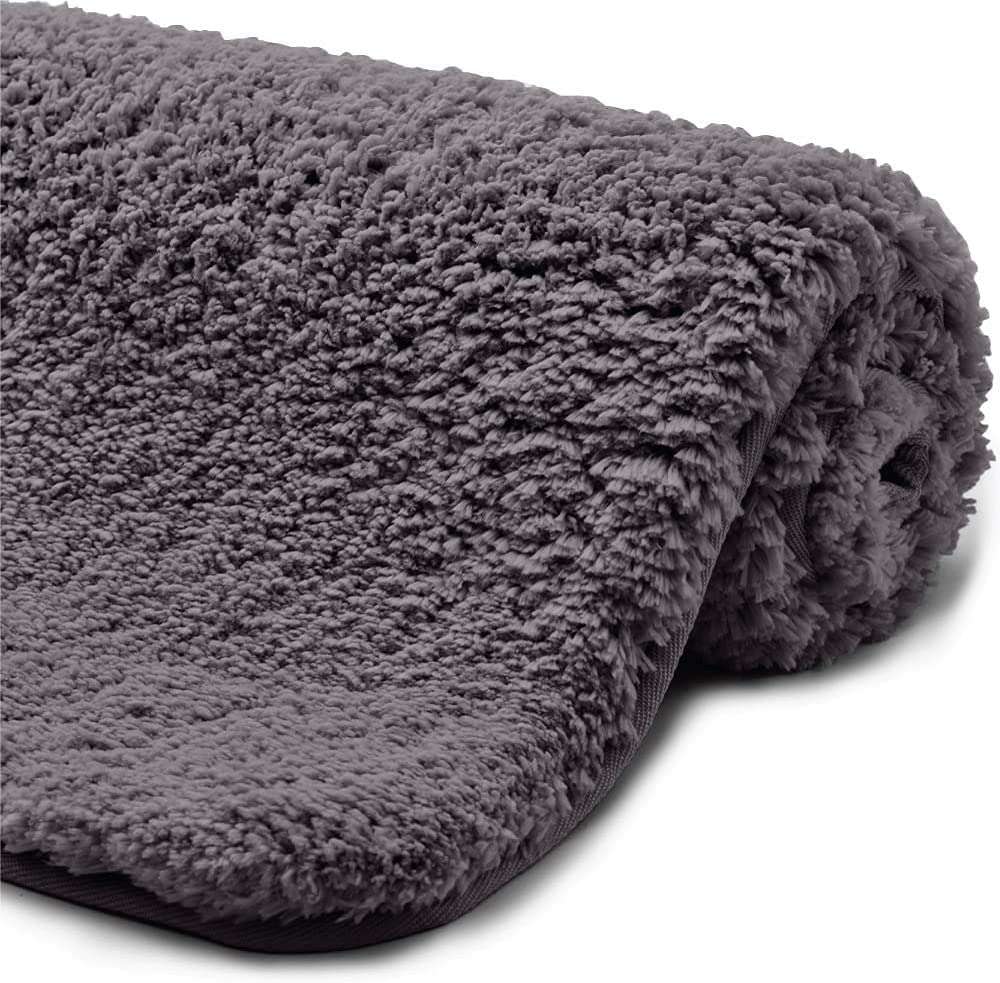 VMPS | Soft Bathroom Rugs Non-Slip Absorbent Kitchen Mats, Shaggy Microfiber Runner Rugs Rubber Backing Doormat 40x60 cm Pack of 1 Grey 2