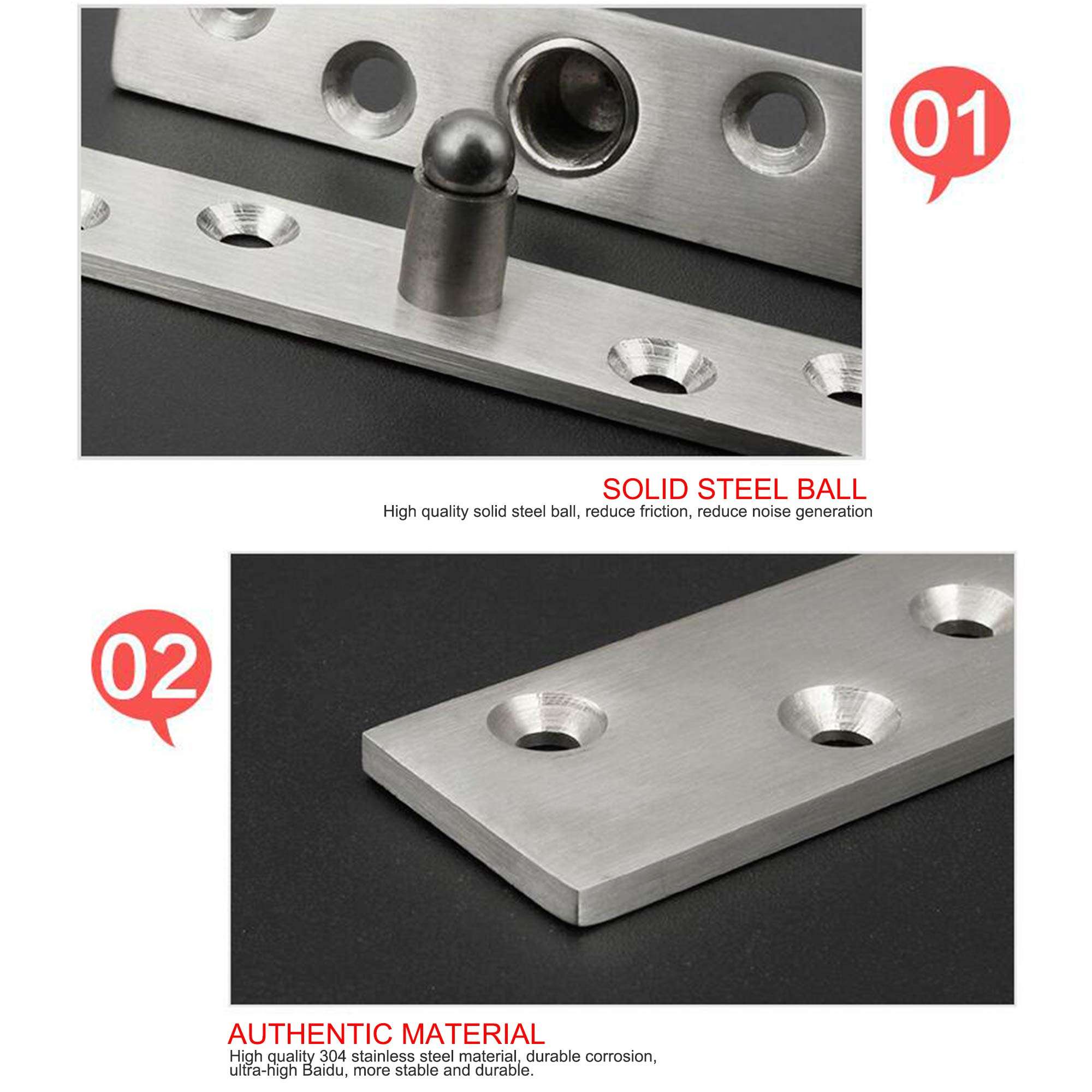 2pcs Pivot Hinge Rotating Hinge 360 Degree Stainless Steel Concealing Hinges Door Pivot Hinges Up Down Shaft (Central Axis Hinge Small) 6