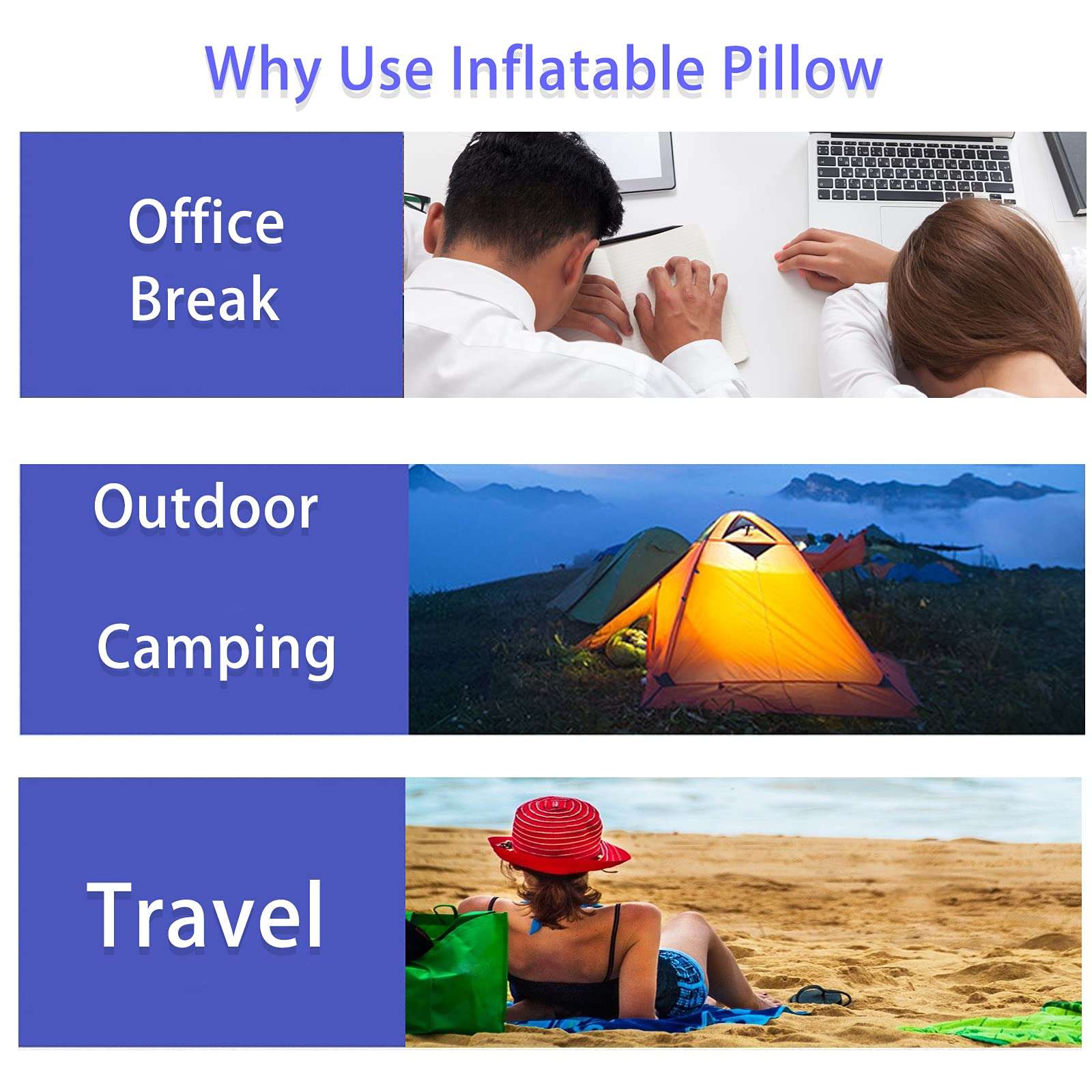 2 Pack Ultralight Inflatable Camping Pillow Beach Pillow Squared Flocked Fabric Air Pillow for Camping,Hiking,Traveling,Napping,Desk Rest,Office,Neck Lumbar Support (Grey) 4