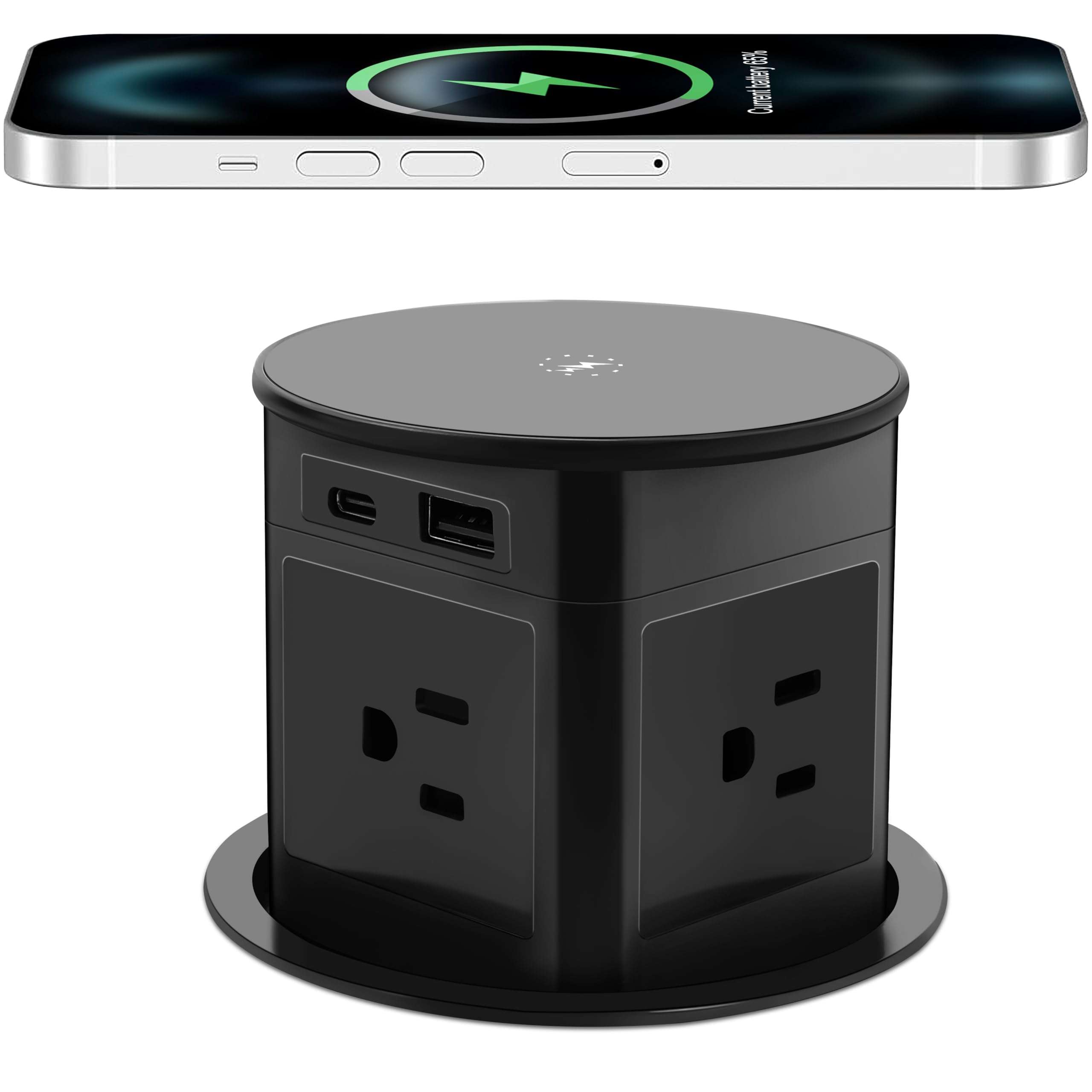 Pop Up Outlet for Countertop, 15W Wireless Charger, 4 Outlets, 1 PD20W USB-C, 1 QC18W USB-A, 3.94 in Desk Hole Power Grommet 1