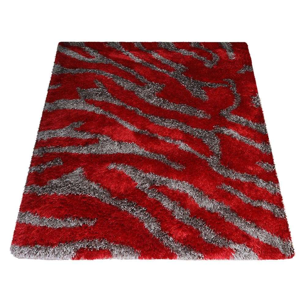 Hand Tufted SHAG Polyester ECO-Friendly Area Rugs - 4'x6', Rectangle, Red Beige, Abstract Modern Design, High Pile Thick Handmade Anti Skid Rugs for Living Room K00078 4