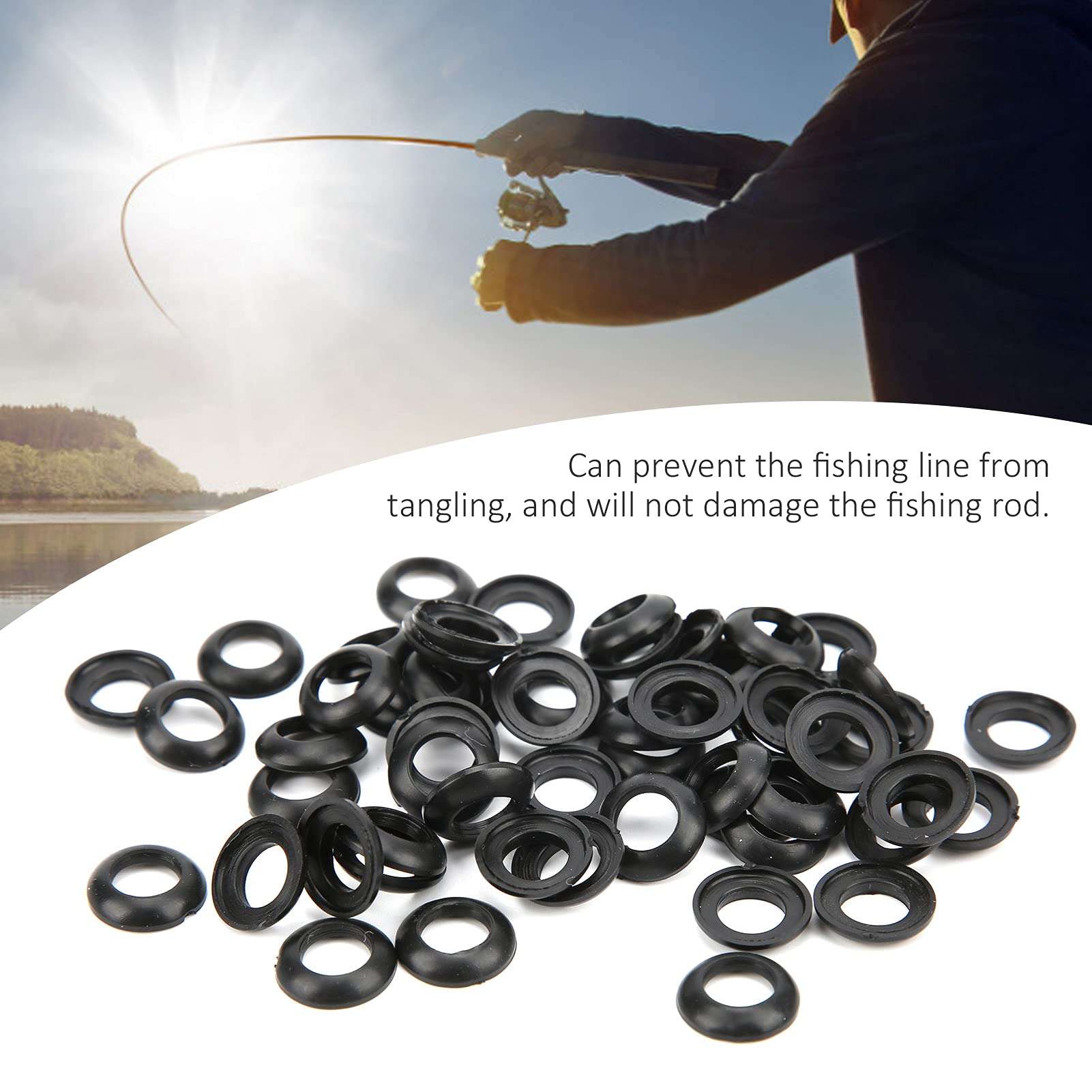 Winding Check Ring, 60PCS Fishing Rod Trim Ring Fishing Rod Building Silicone Elastic Winding Check Dress Ring Fishing Reel Care Accessories(11MM) 3