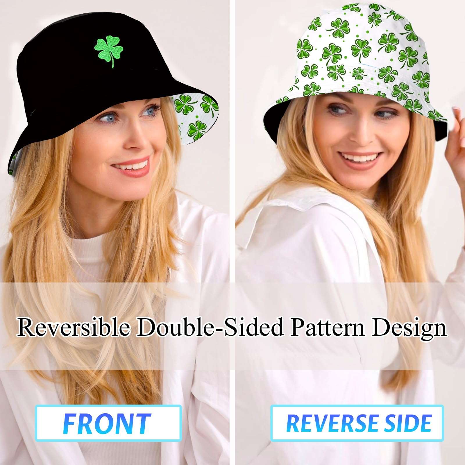 Rurymoe St Patricks Day Accessories Bucket Hat Unisex Sun Beach Bucket Hats for Women Men Packable Fisherman Hat Headwear Accessories (Green) 3