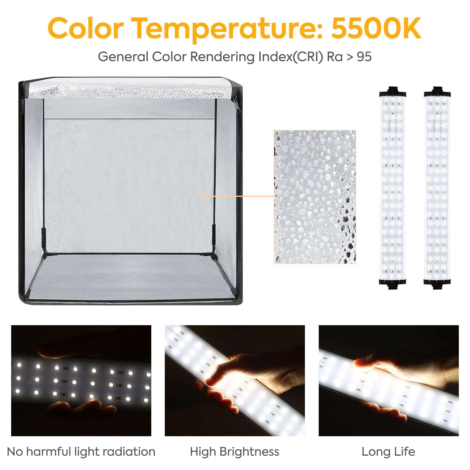 Photo Studio Box, 24x24x24 Inches Portable Foldable Photography Light Box Shooting Tent with 198 Brightness Dimmable LED Lights and 4 Backdrops for Product Photography 3